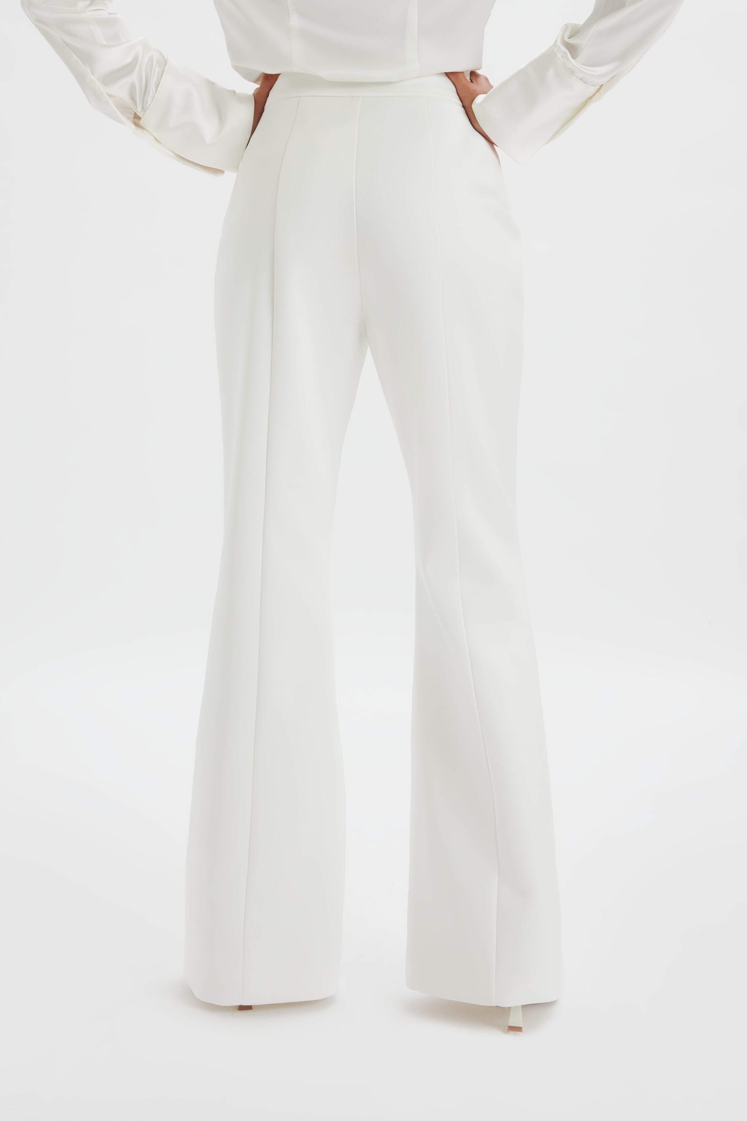 EMELIE Fit & Flare Satin Trouser in White