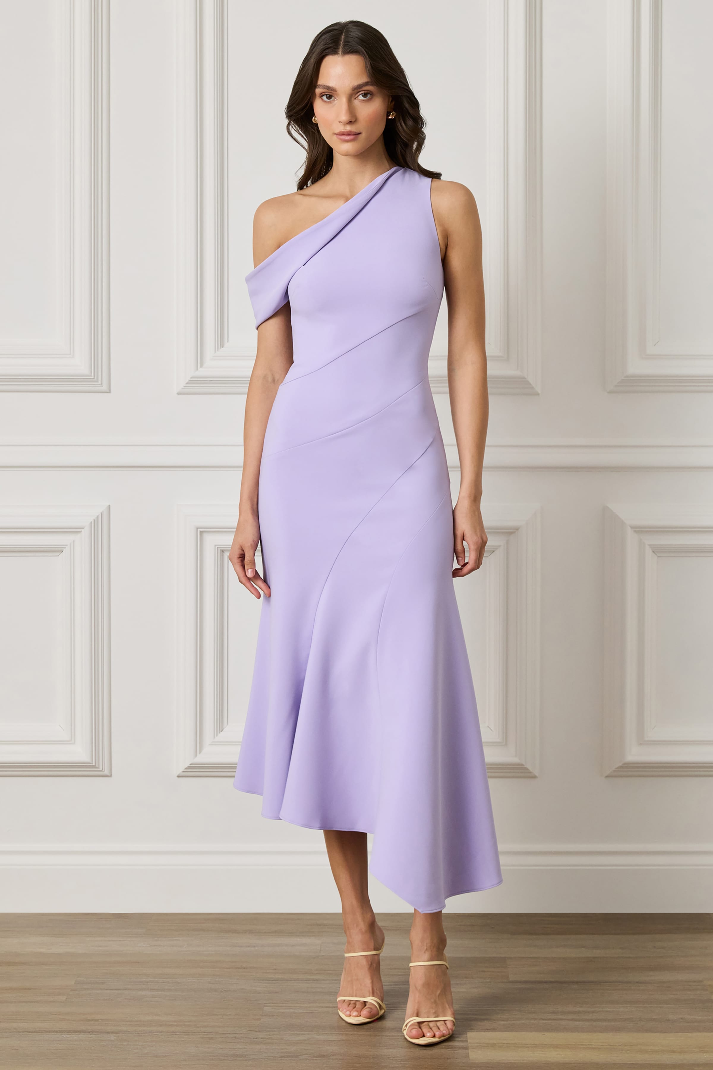 LEANNA Asymmetric Midi Dress in Lilac