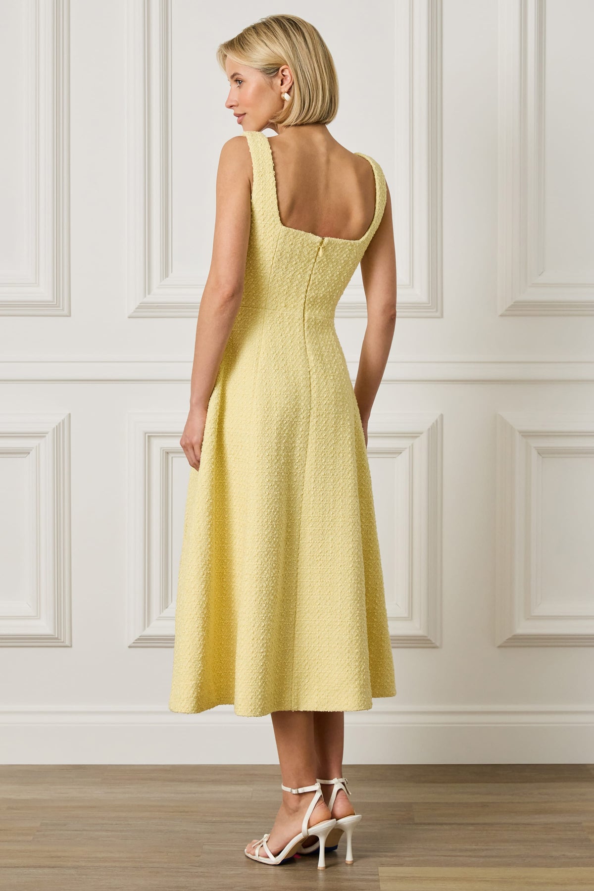 ELLA Embellished Boucle Midi Dress in Yellow