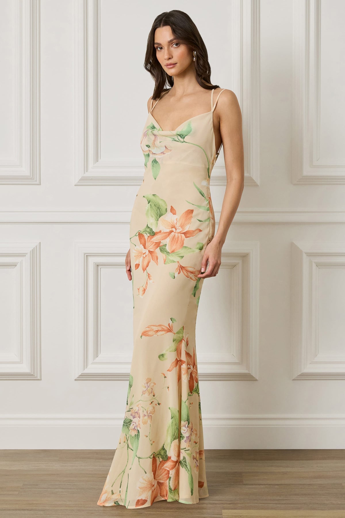 AMALIE Cowl Neck Maxi Dress in Floral Print