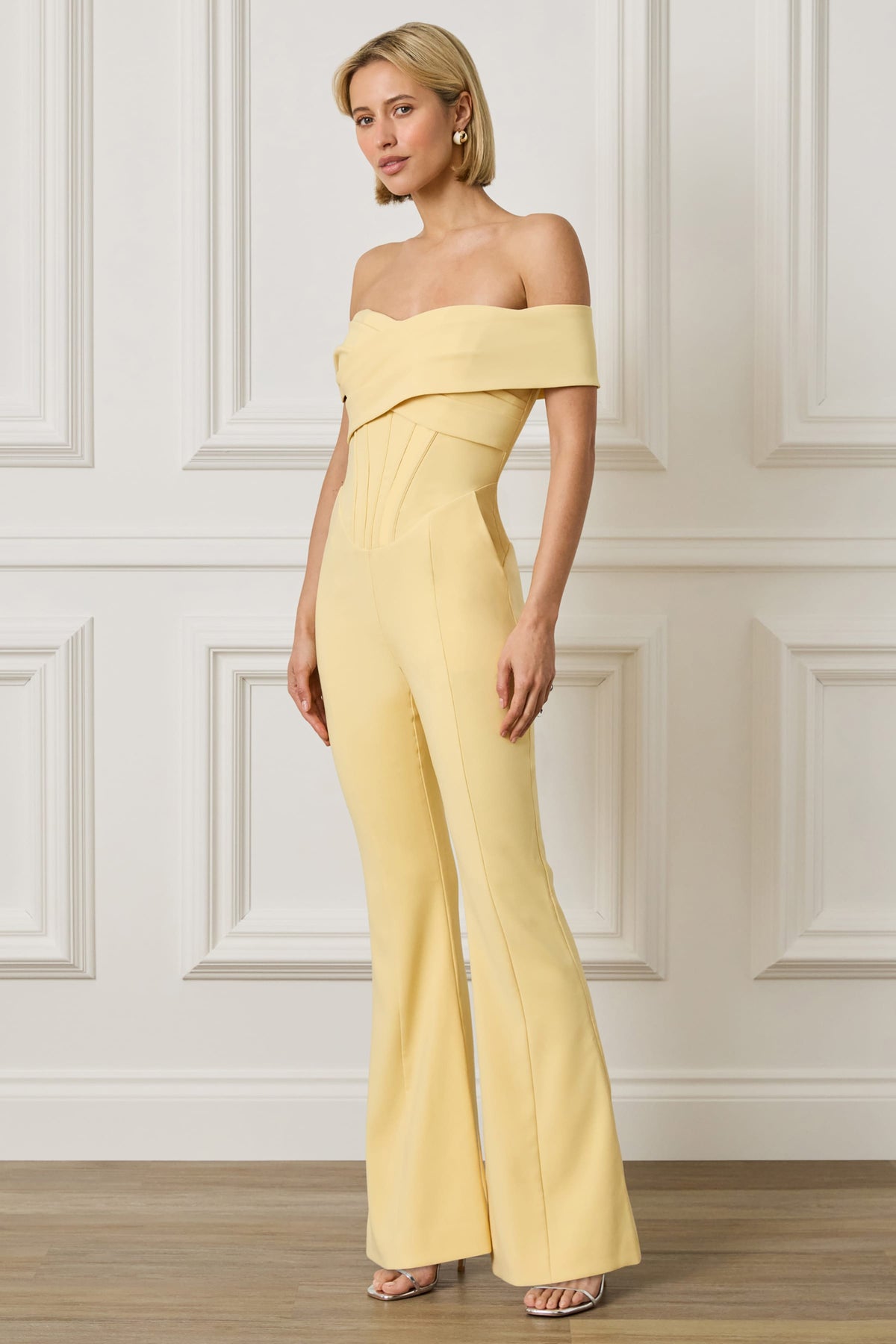 ROCHELLE Bardot Jumpsuit in Yellow