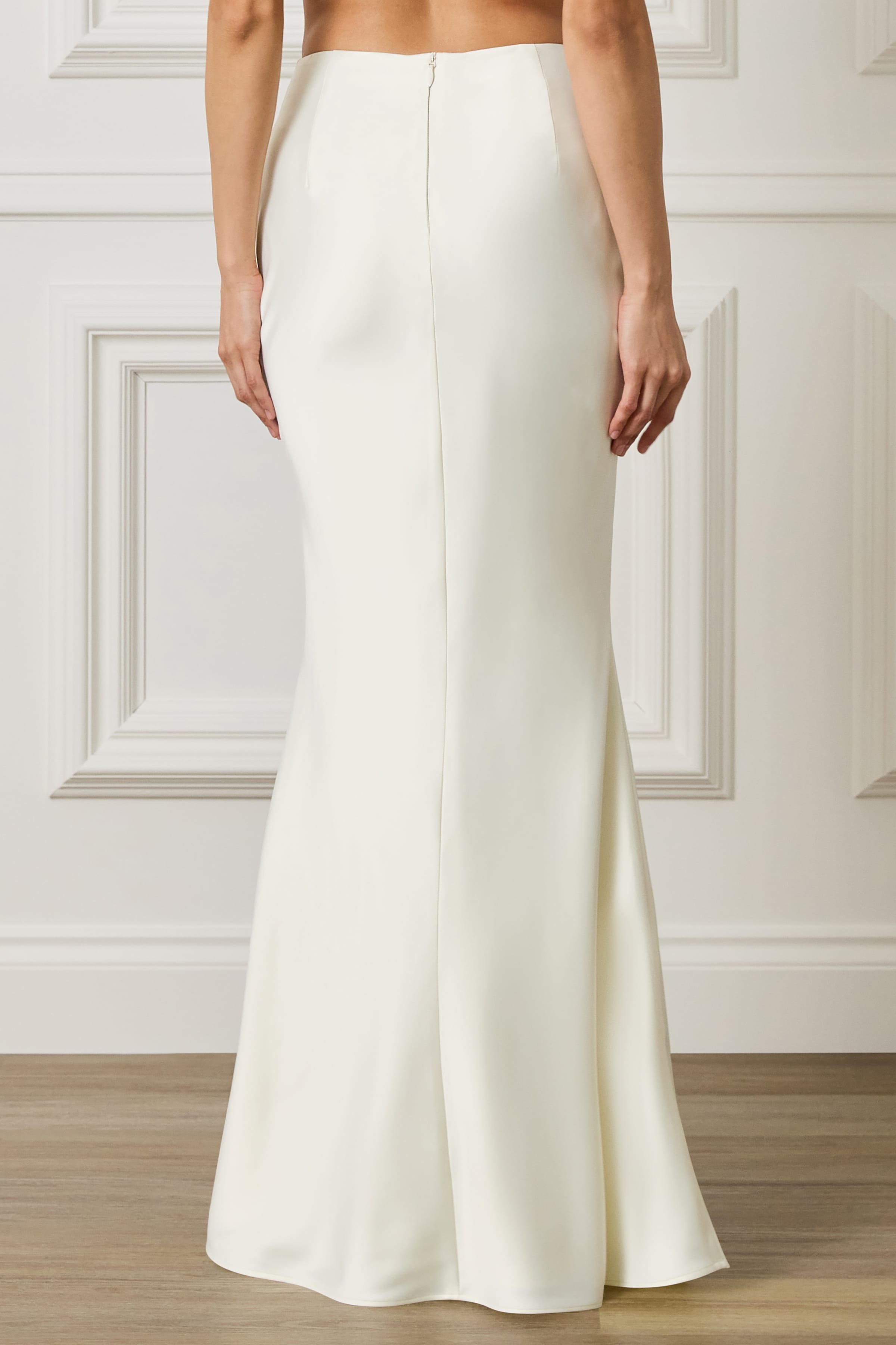 LENA Satin Maxi Skirt in Ivory