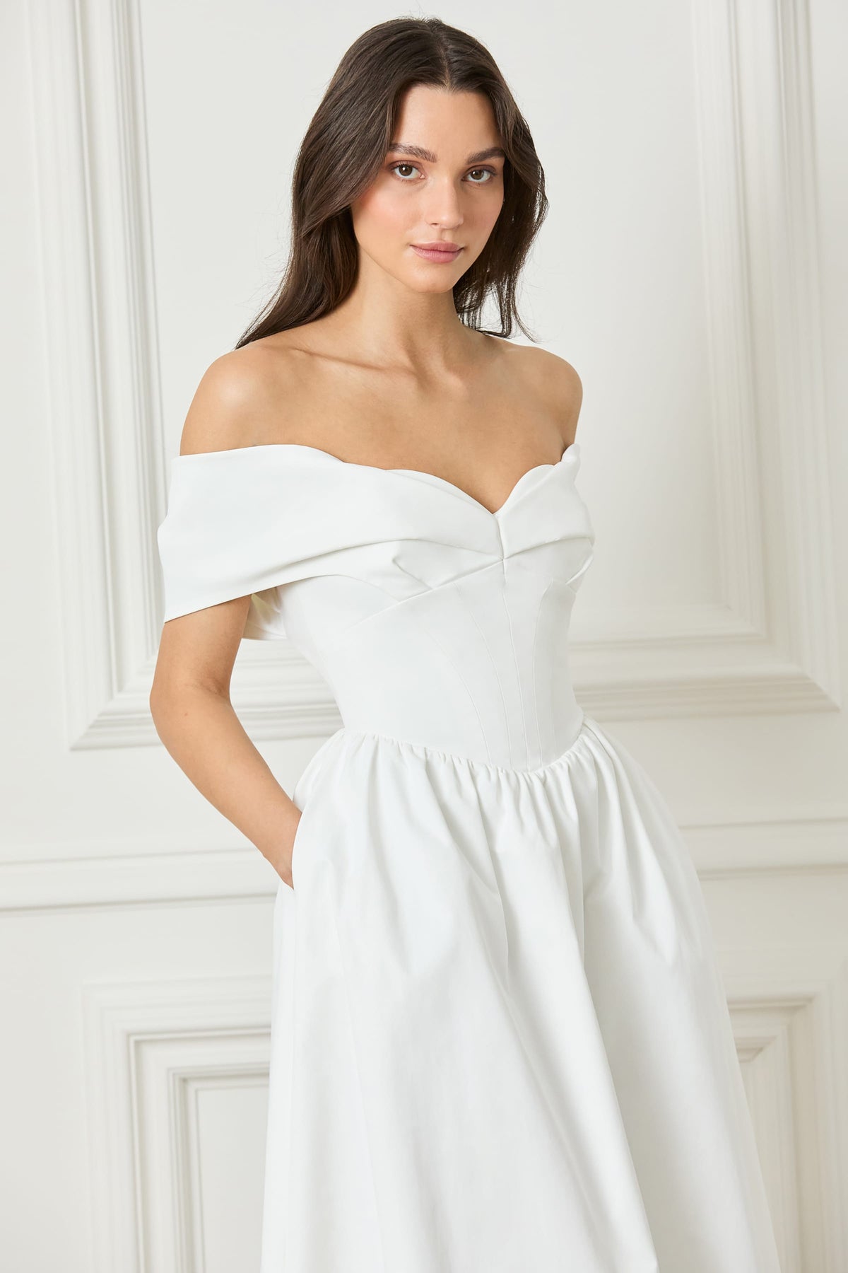 ROSALIND Bardot Midi Dress in White