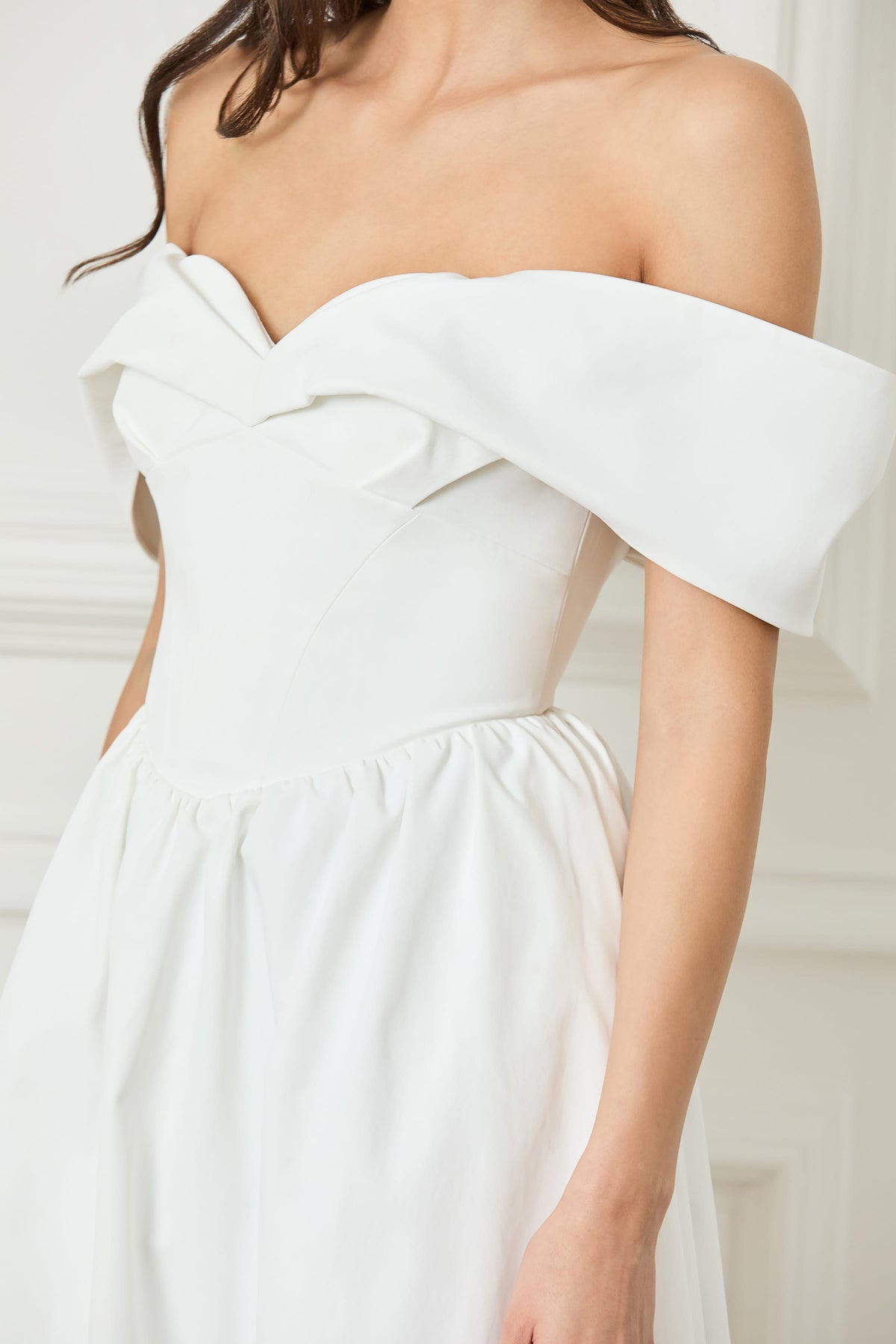 ROSALIND Bardot Midi Dress in White
