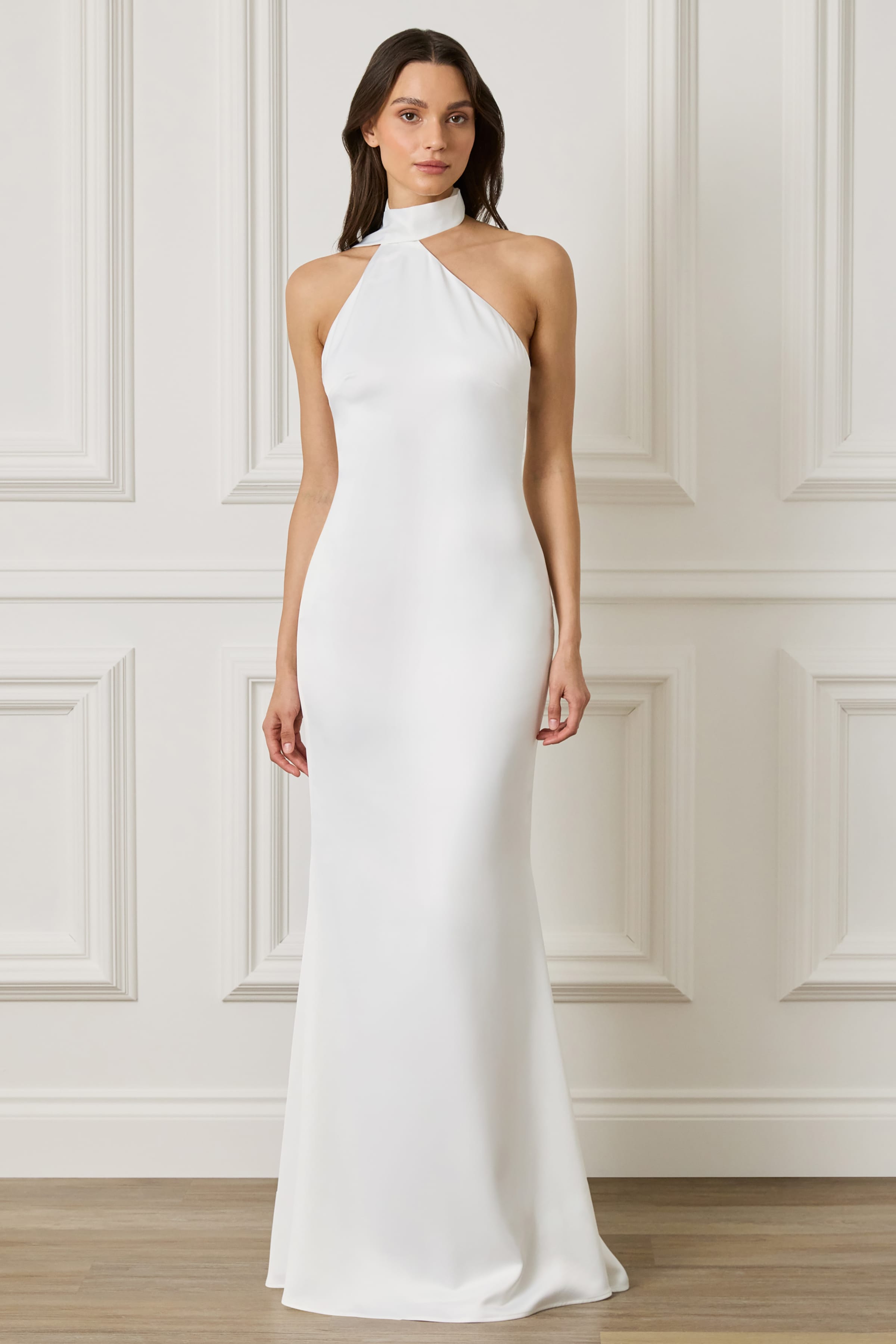ALIANA Satin Maxi Dress in Off White