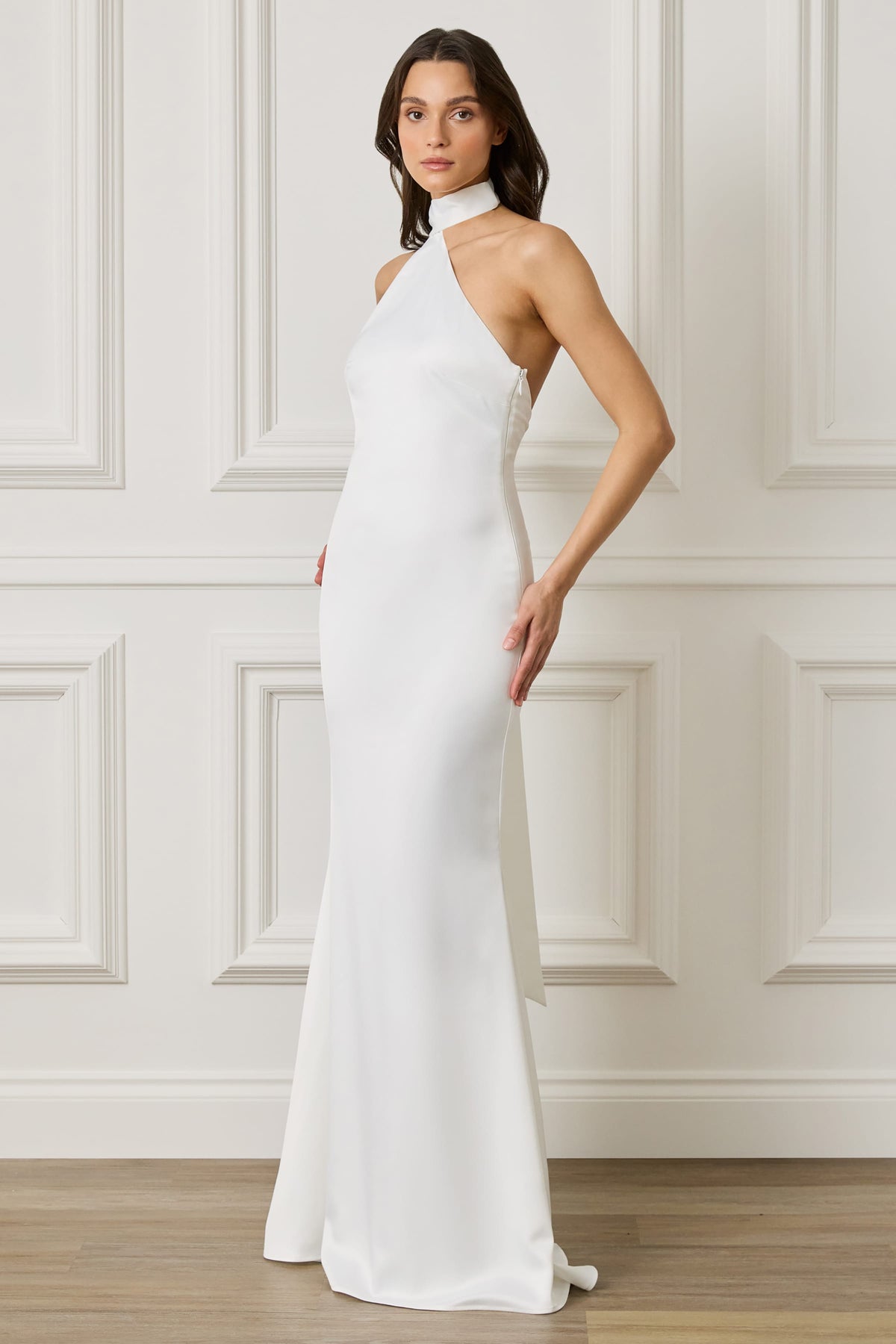 ALIANA Satin Maxi Dress in Off White