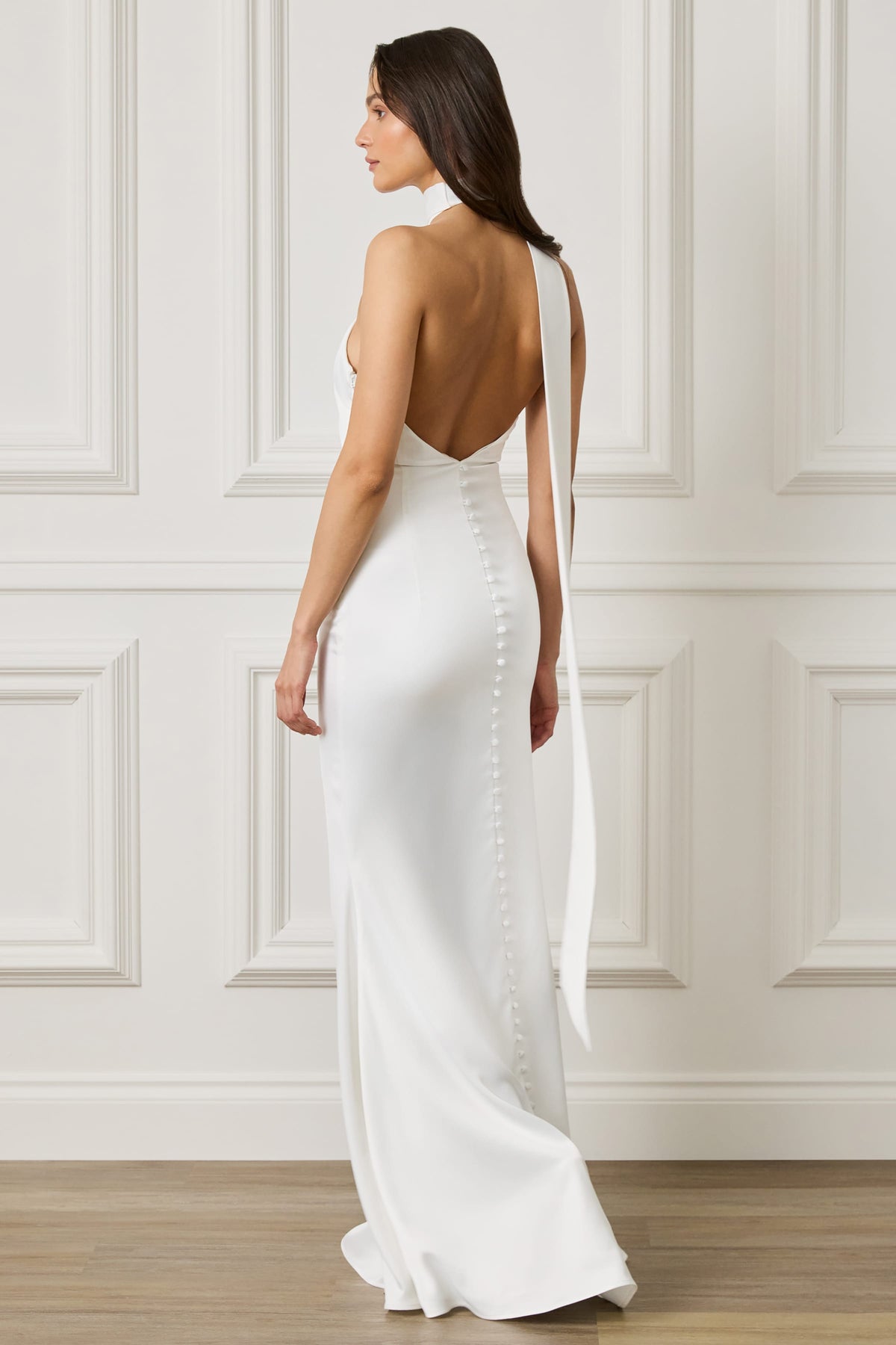 ALIANA Satin Maxi Dress in Off White