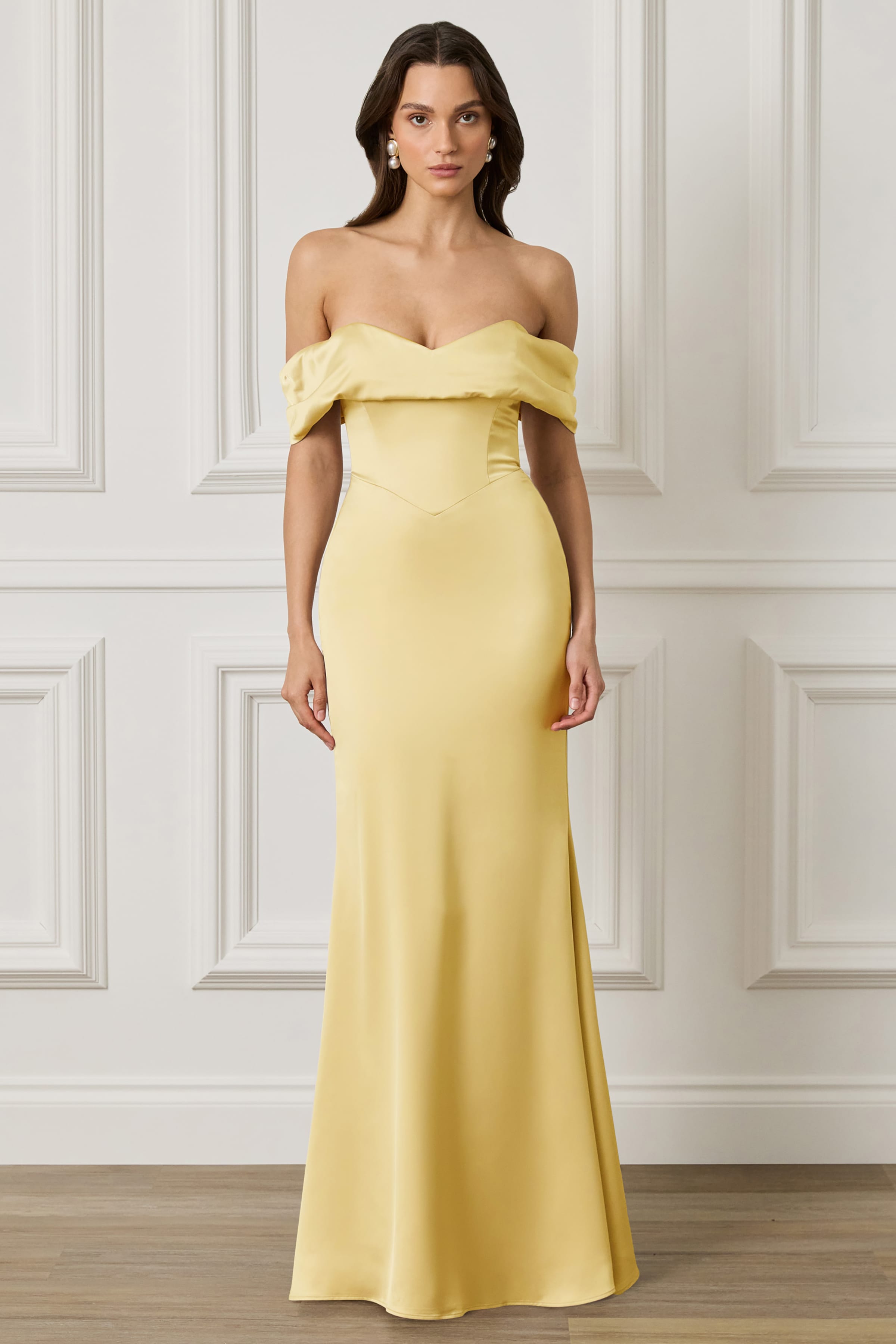 RAYNE Satin Maxi Dress in Yellow