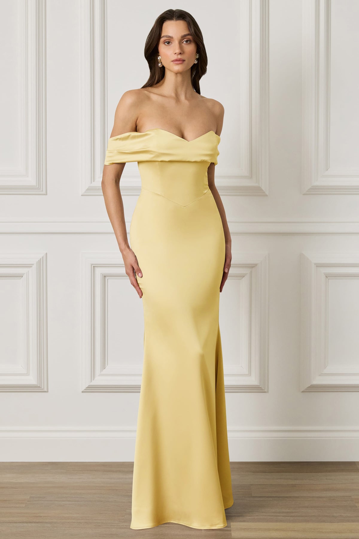RAYNE Satin Maxi Dress in Yellow