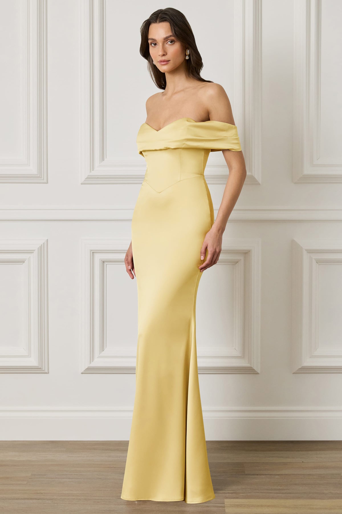 RAYNE Satin Maxi Dress in Yellow