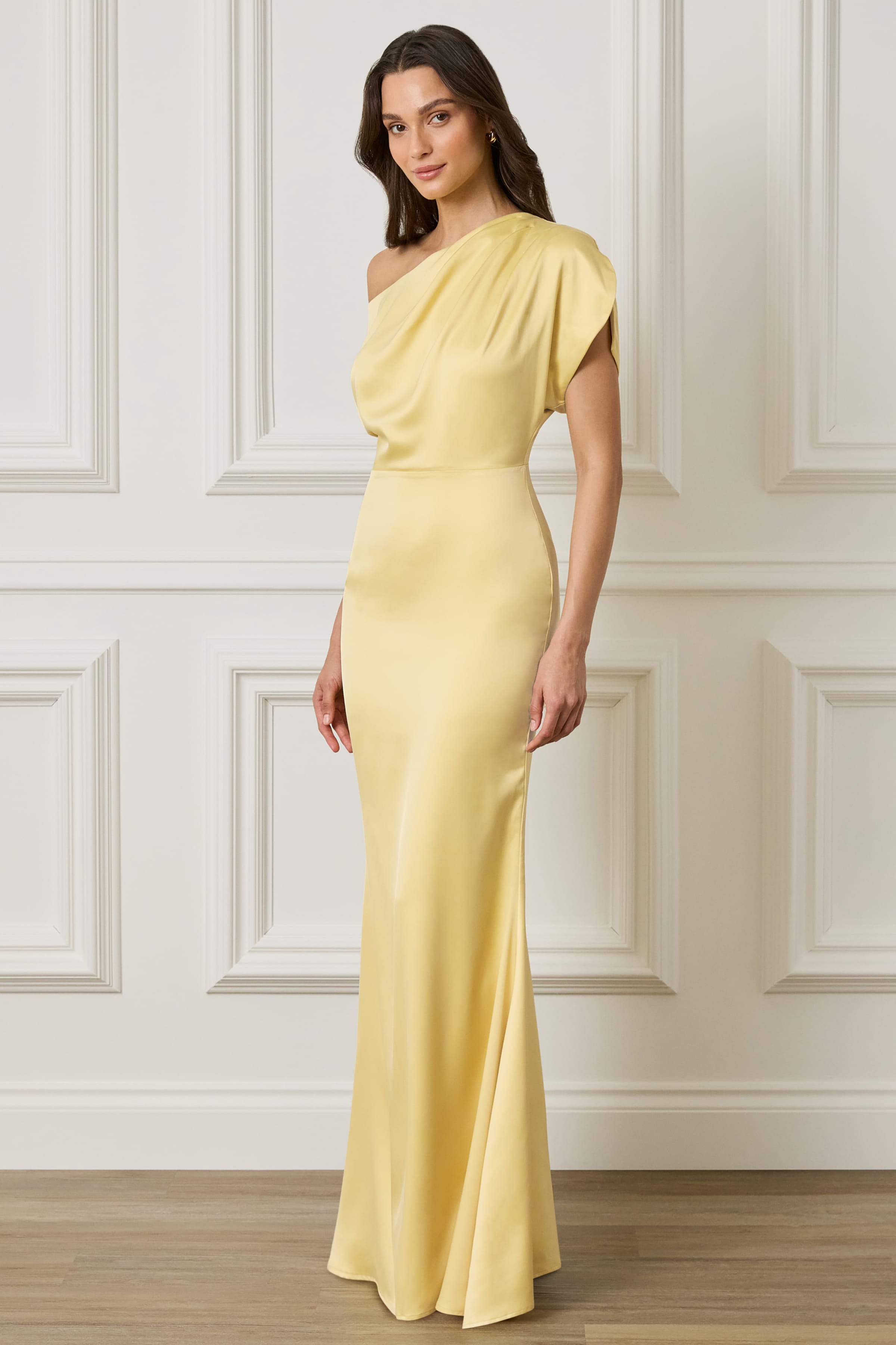 TRINITY Satin Maxi Dress in Yellow