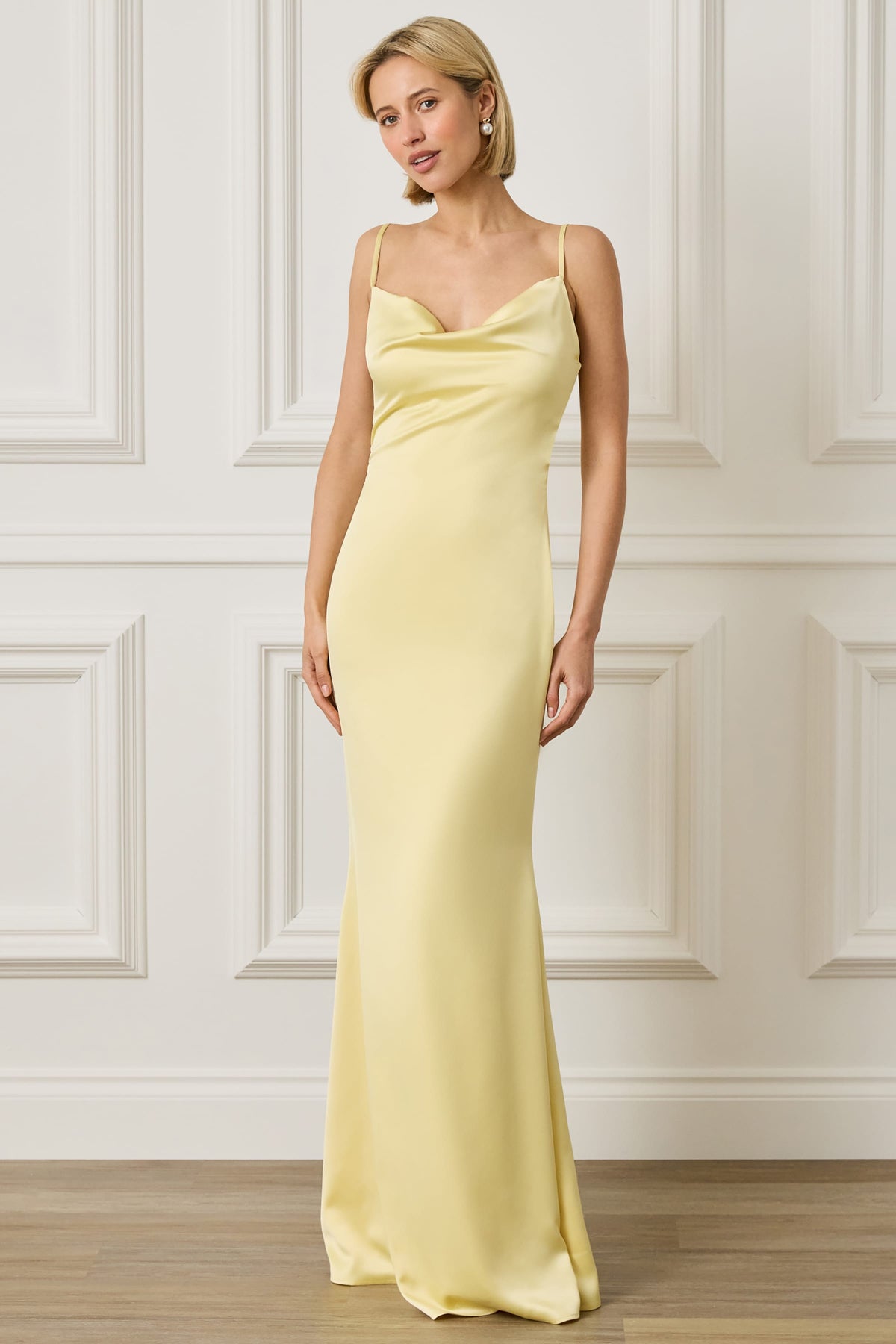 PENNY Satin Maxi Dress in Yellow