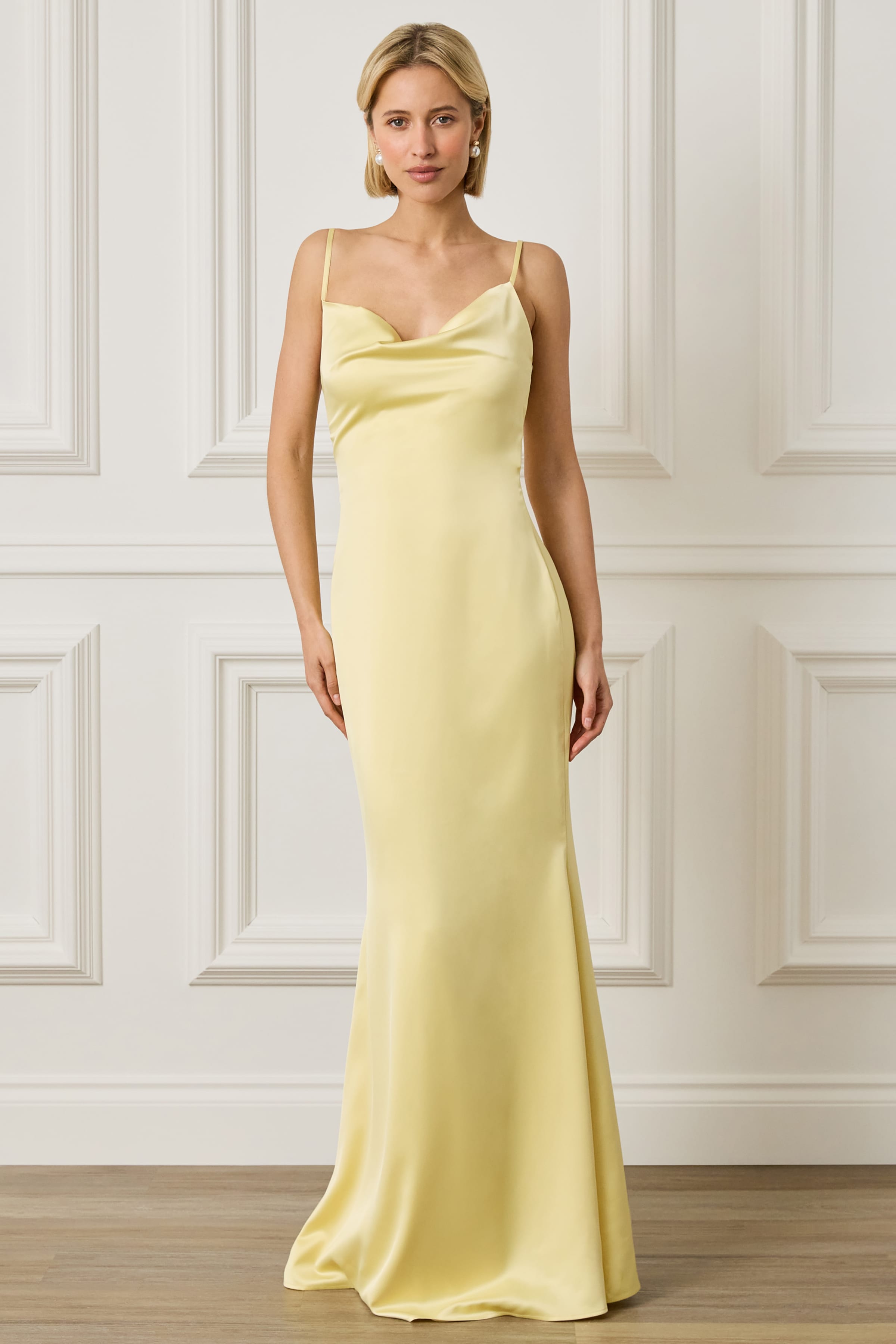 PENNY Satin Maxi Dress in Yellow