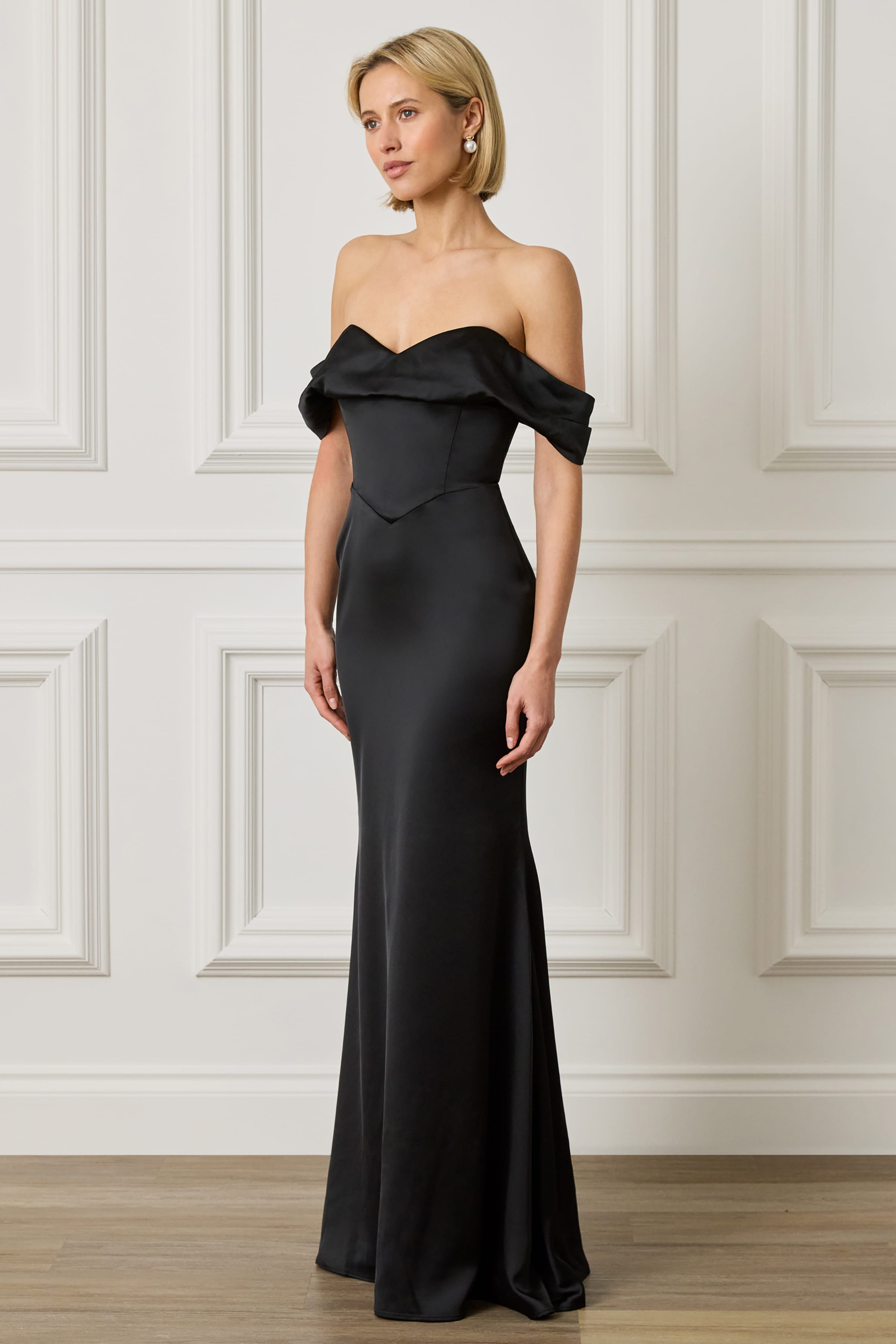 RAYNE Satin Maxi Dress in Black