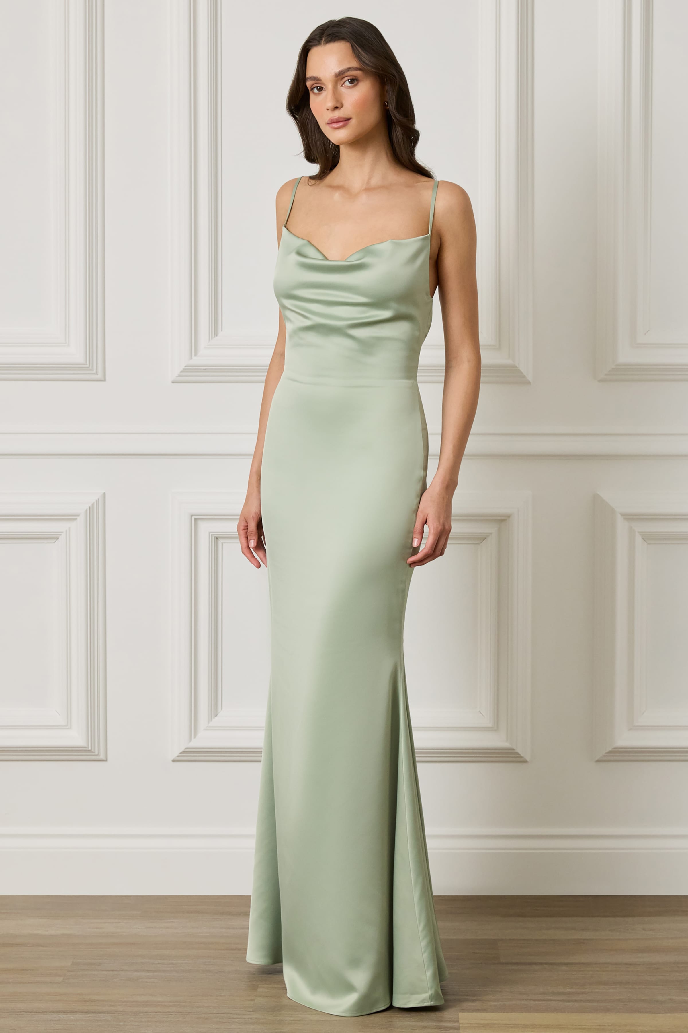 PENNY Satin Maxi Dress in Sage