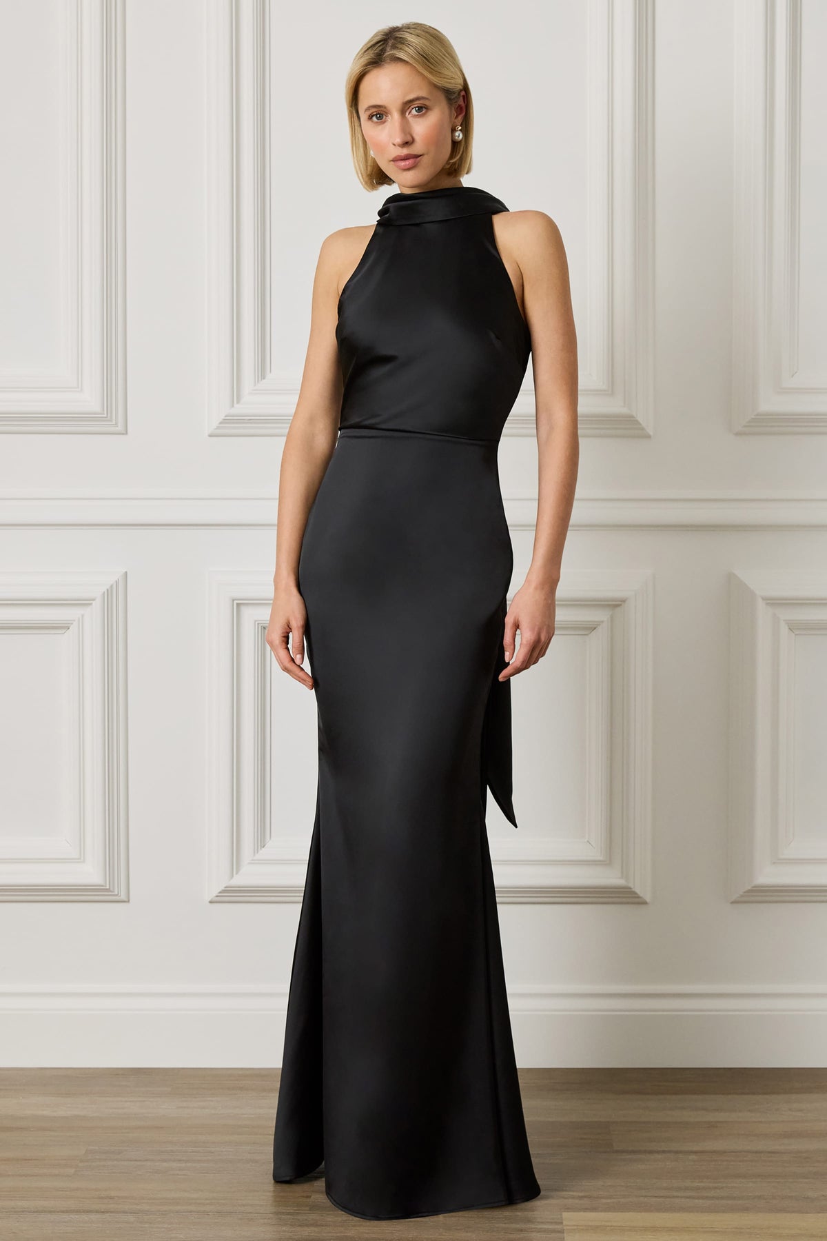 LIORA Satin Maxi Dress in Black