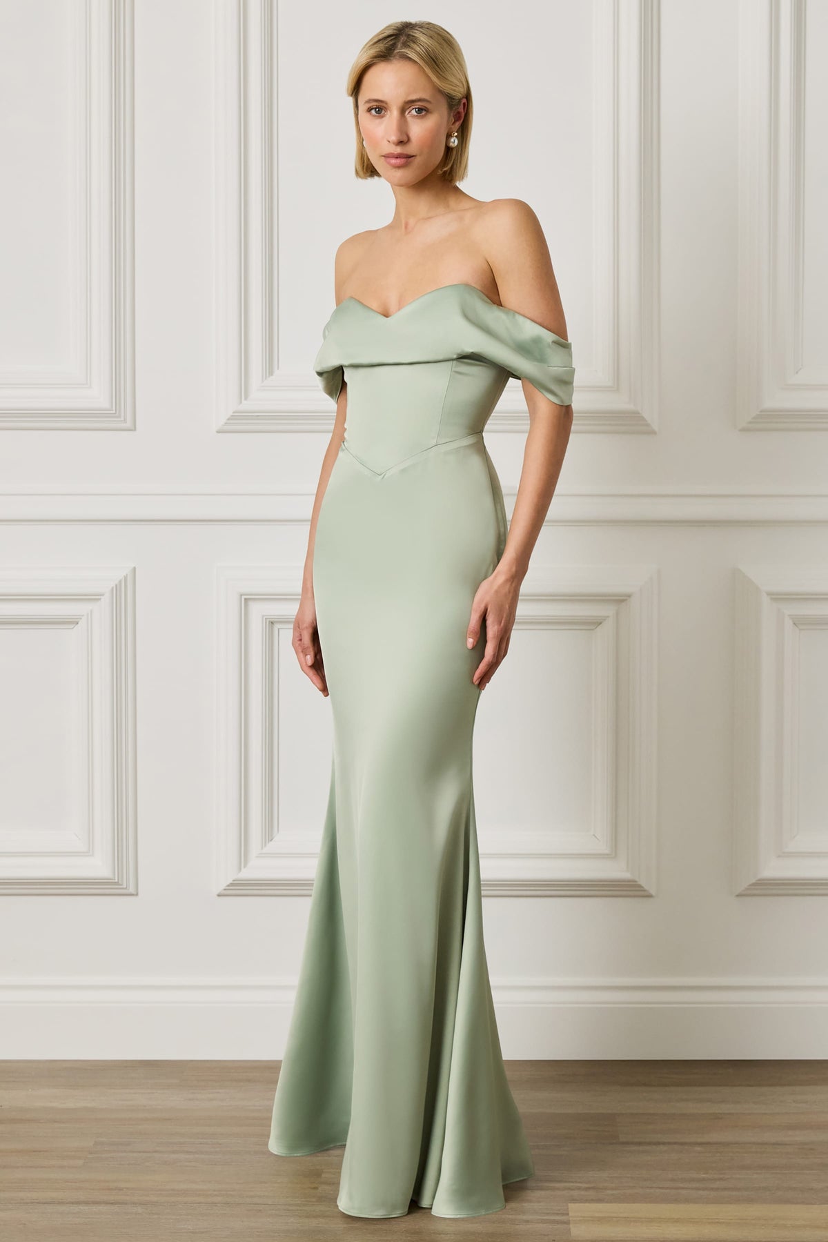 RAYNE Satin Maxi Dress in Sage