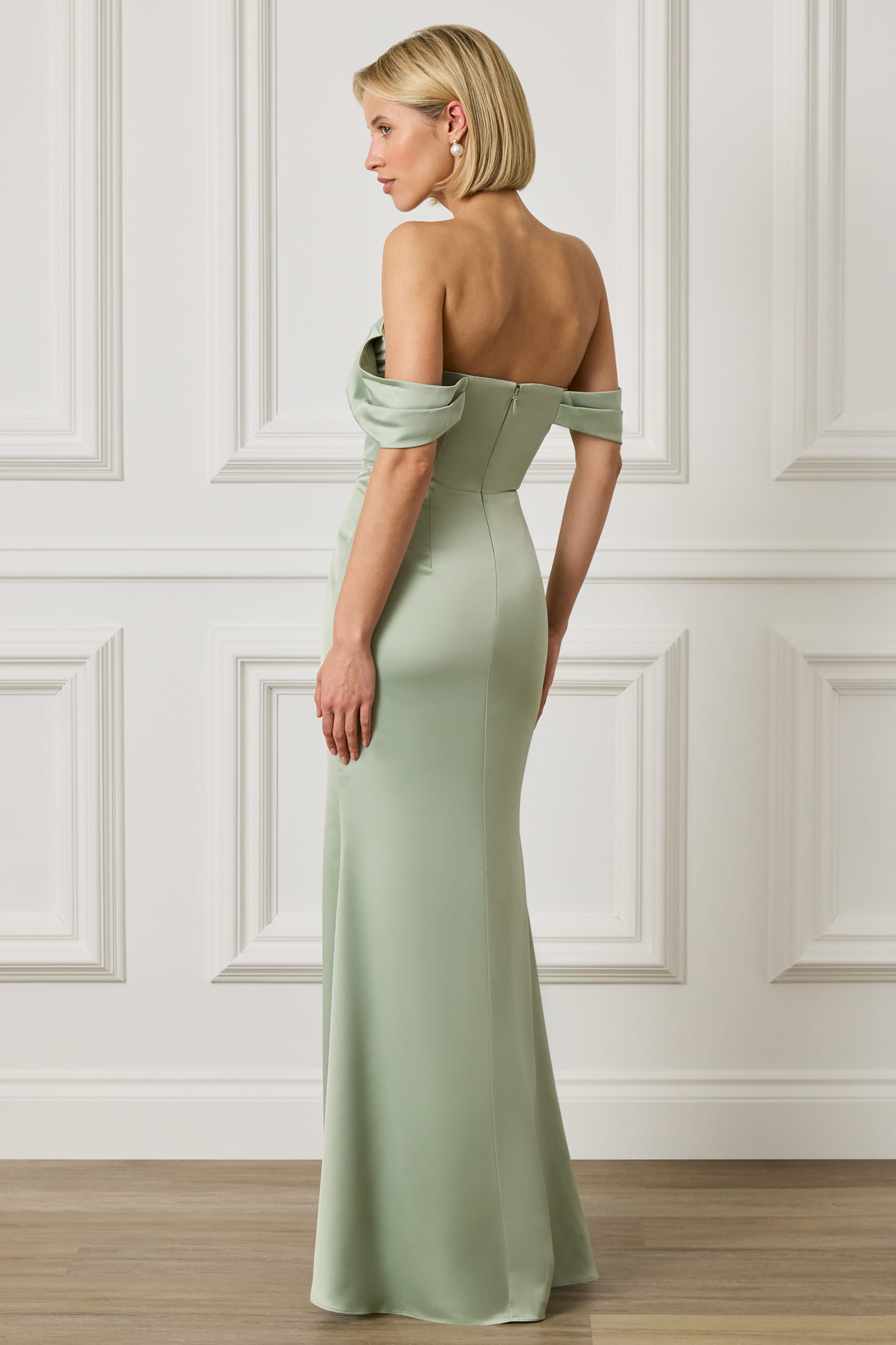 RAYNE Satin Maxi Dress in Sage