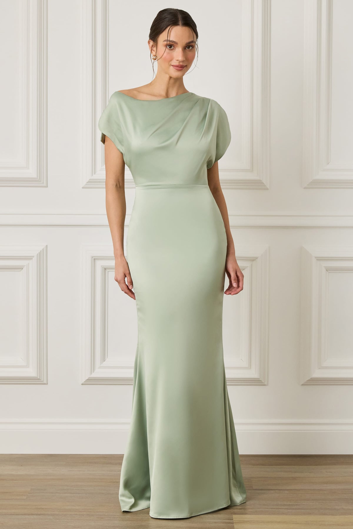 TRINITY Satin Maxi Dress in Sage