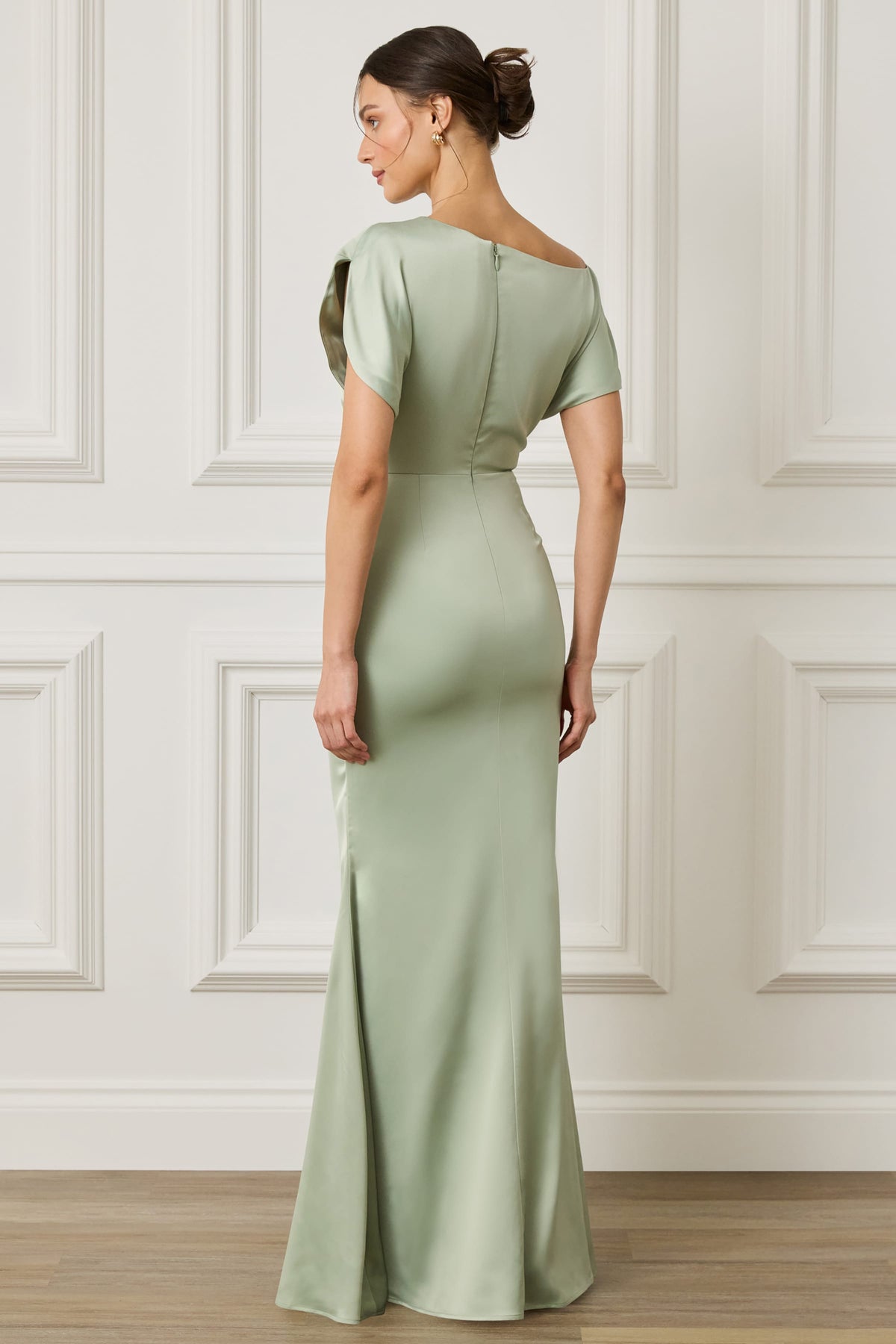 TRINITY Satin Maxi Dress in Sage
