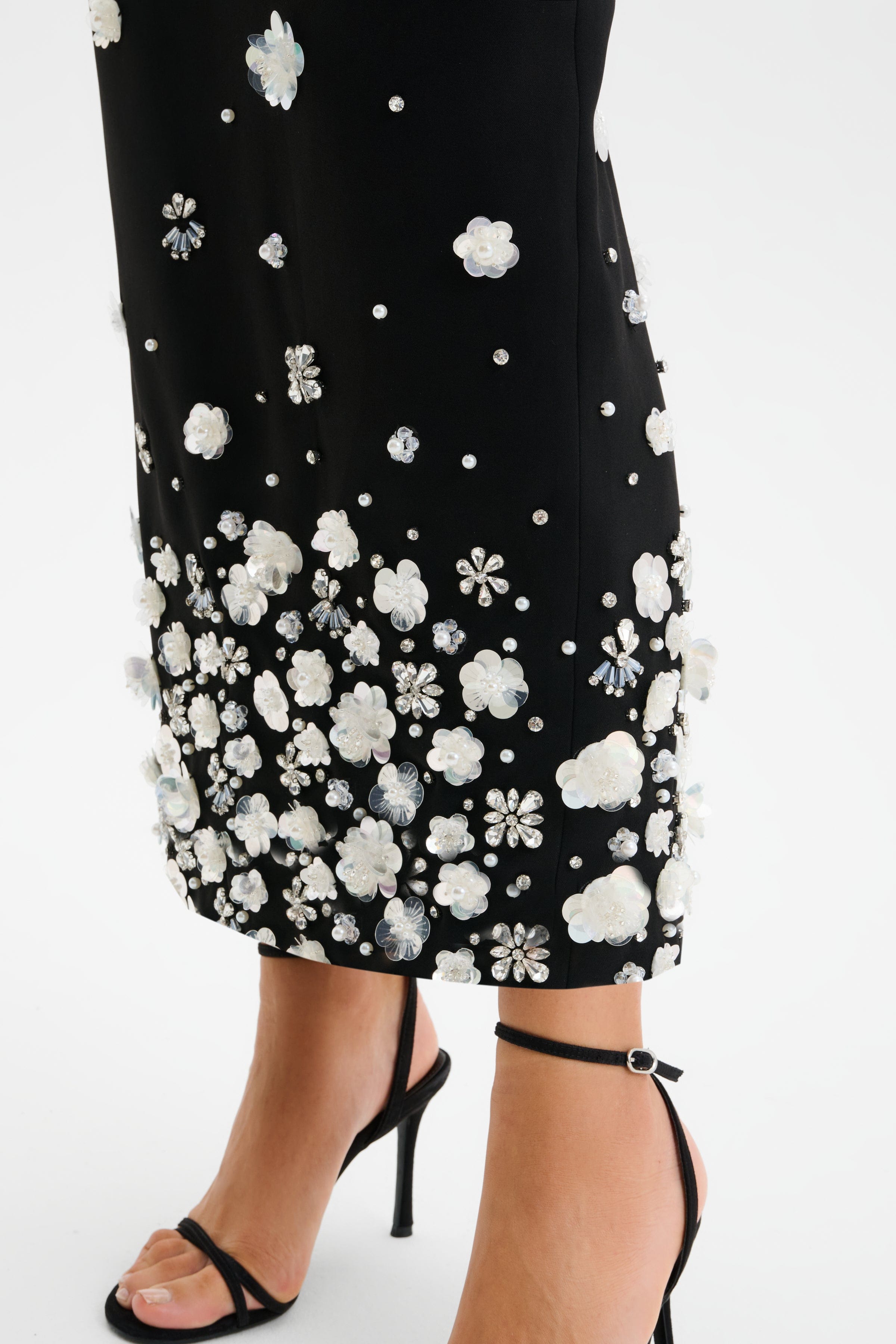 ELARA Ombre Embellished Maxi Skirt in Black