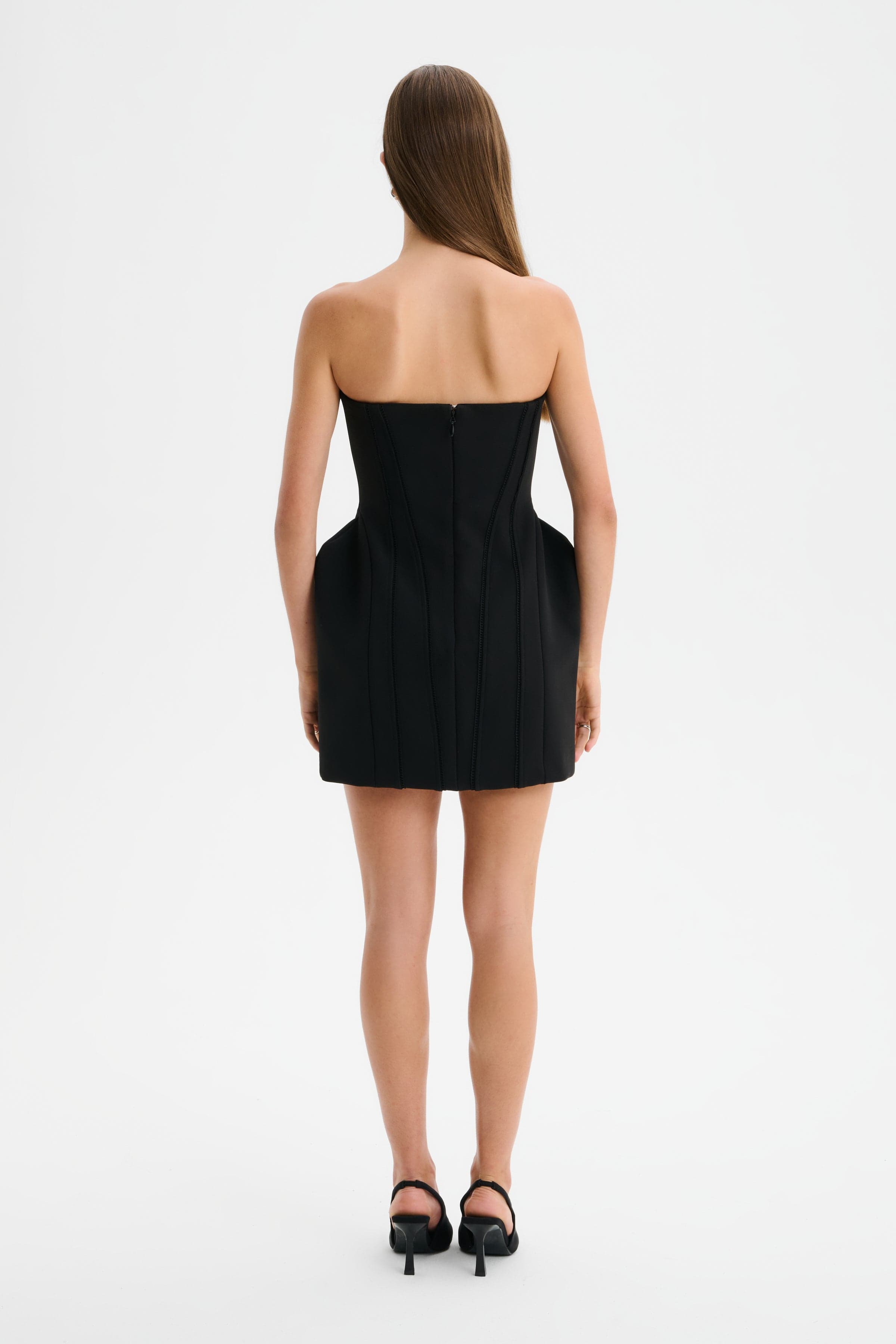 ANASTASIA Structured Mini Dress with Lace Corset in Black