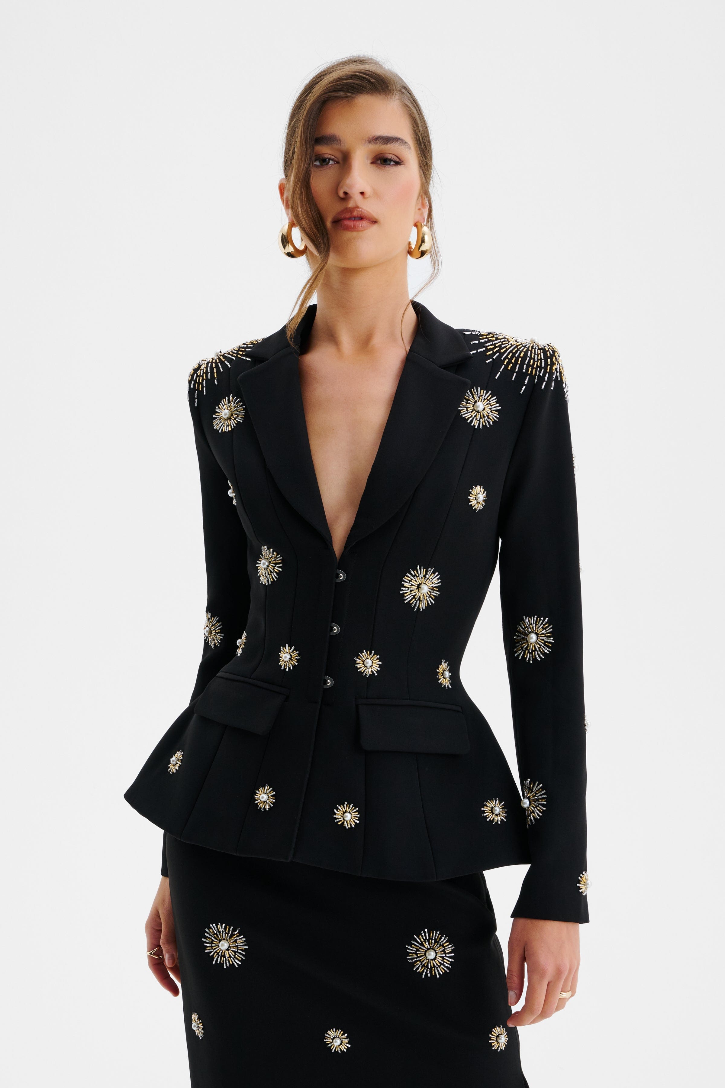 LOVISA Star Hand Embellished Sculptured Blazer In Black