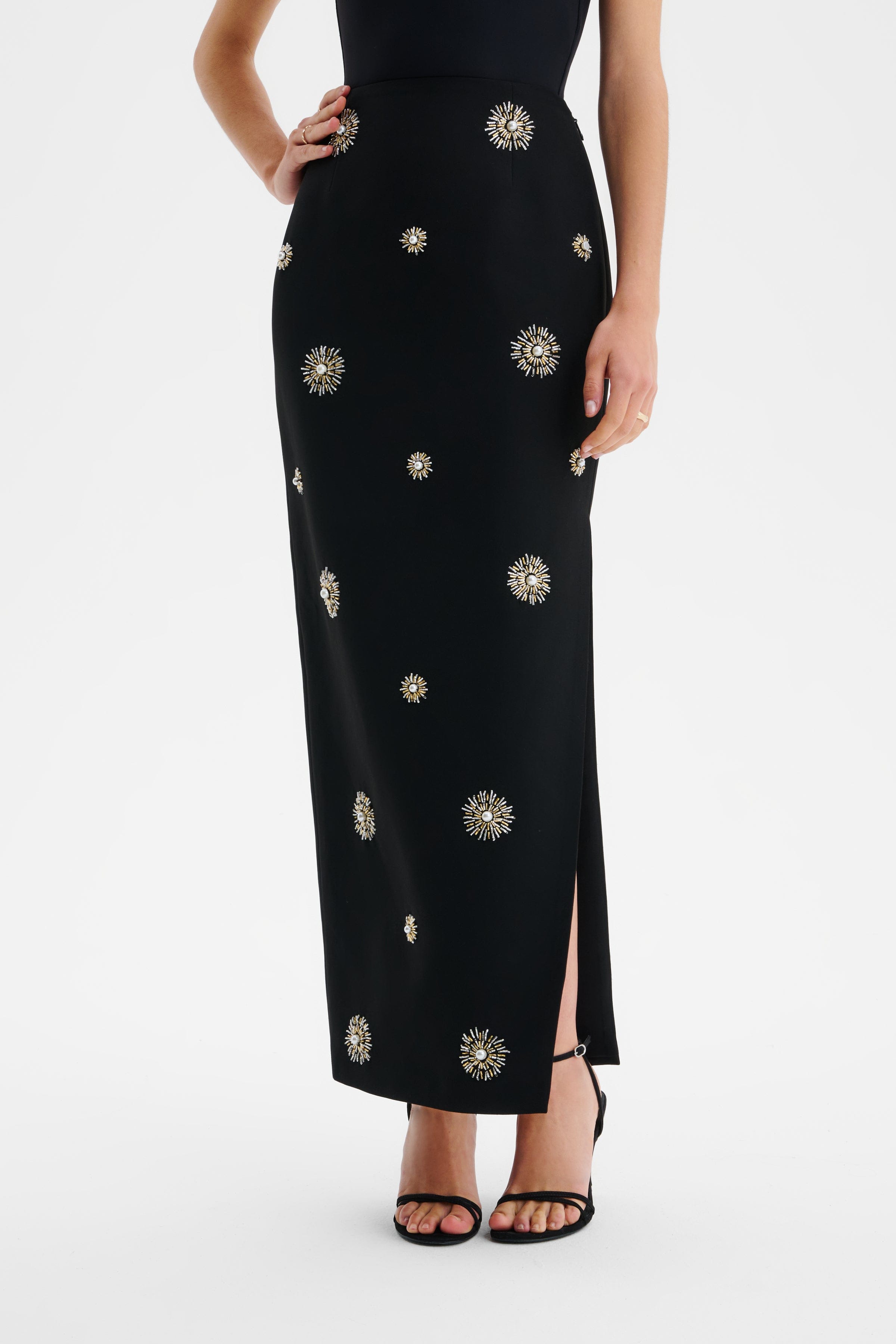 MARCELLA Star Hand Embellished Maxi Skirt In Black