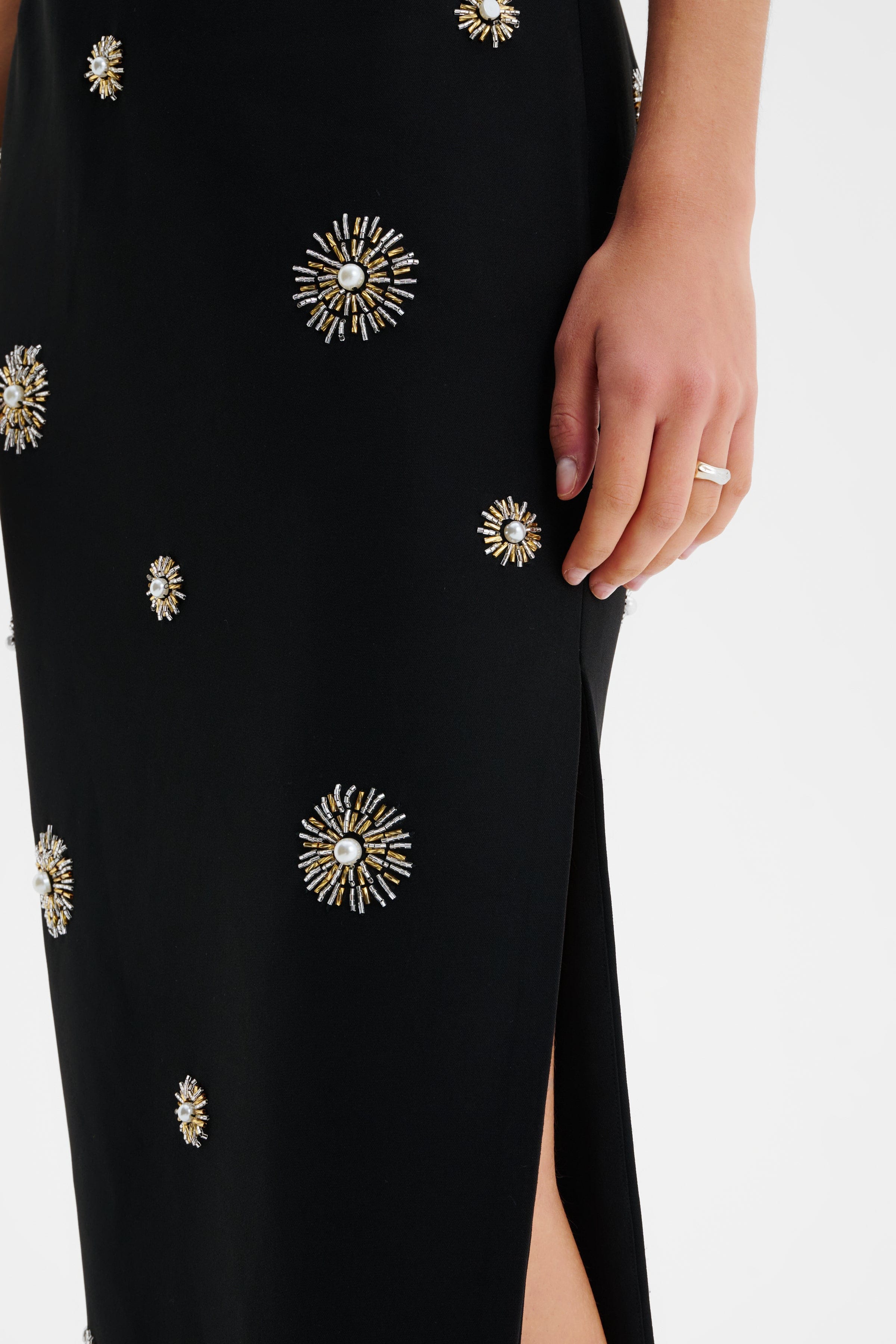MARCELLA Star Hand Embellished Maxi Skirt In Black