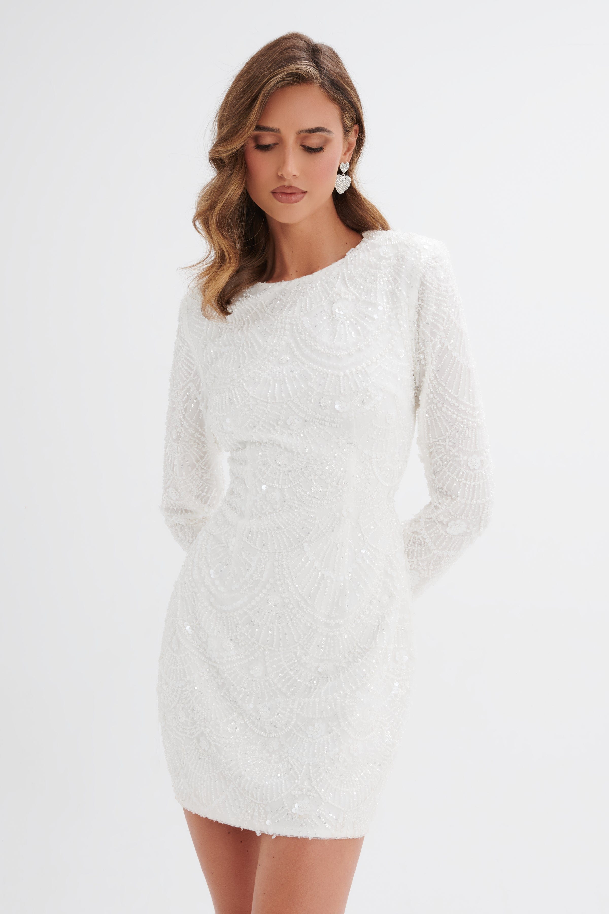 AURORA Embellished Mini Dress in White