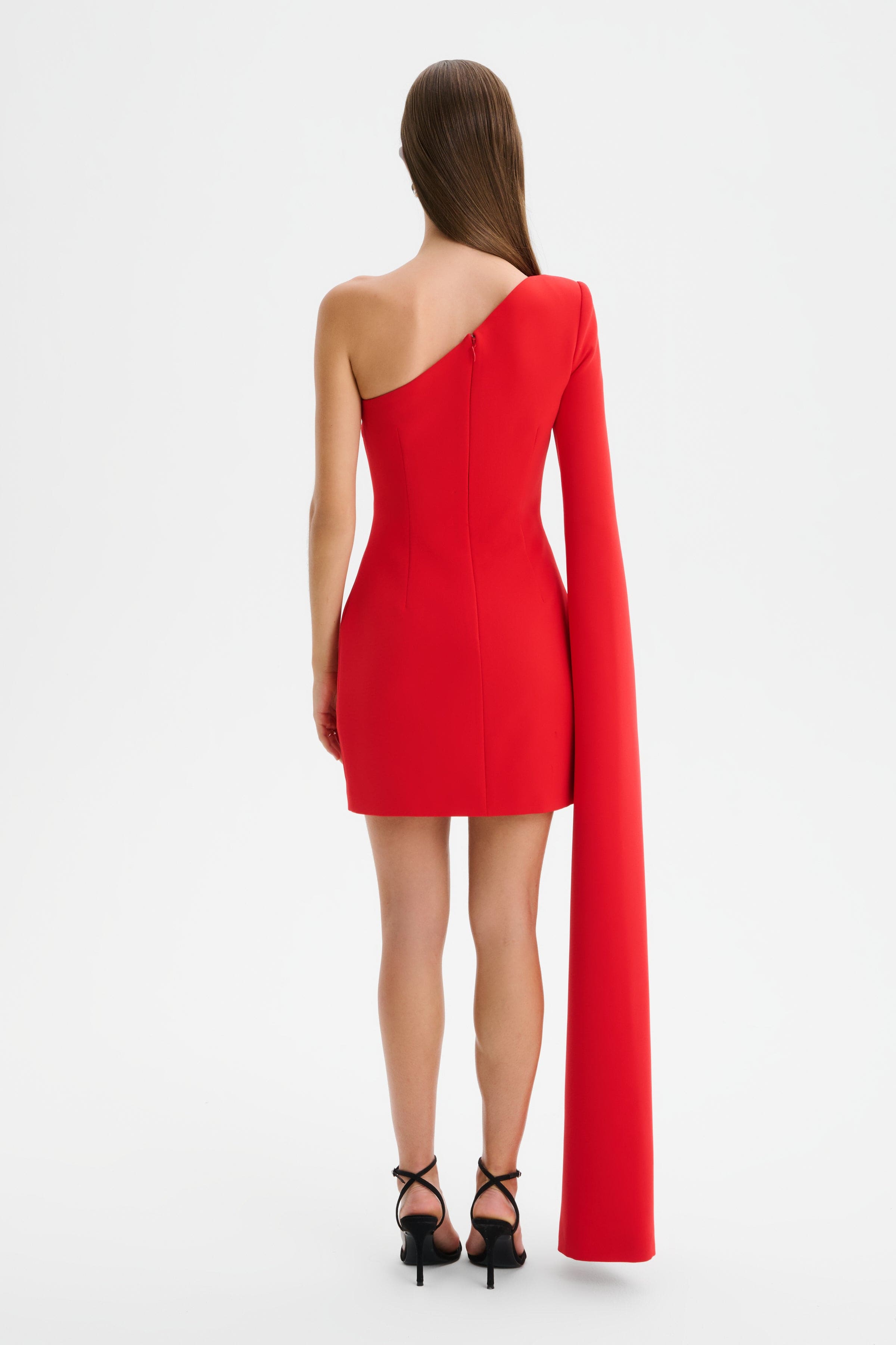 KATIE One Shoulder Cape Sleeve Mini Dress in Red