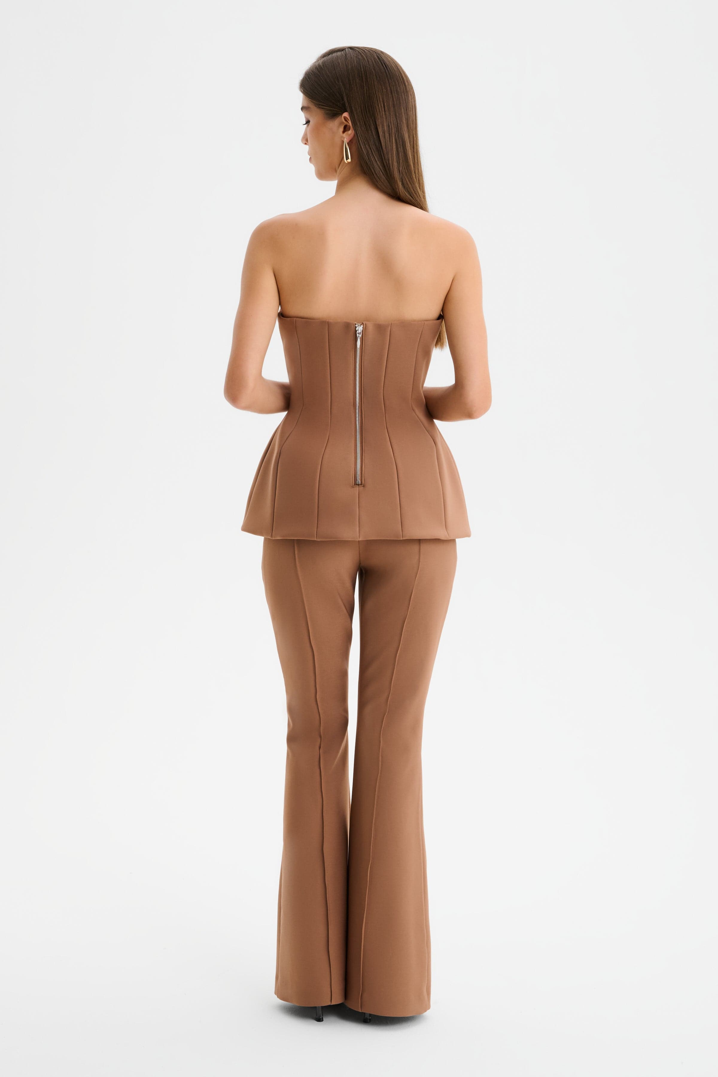 AMY Structured Strapless Jumpsuit in Brown