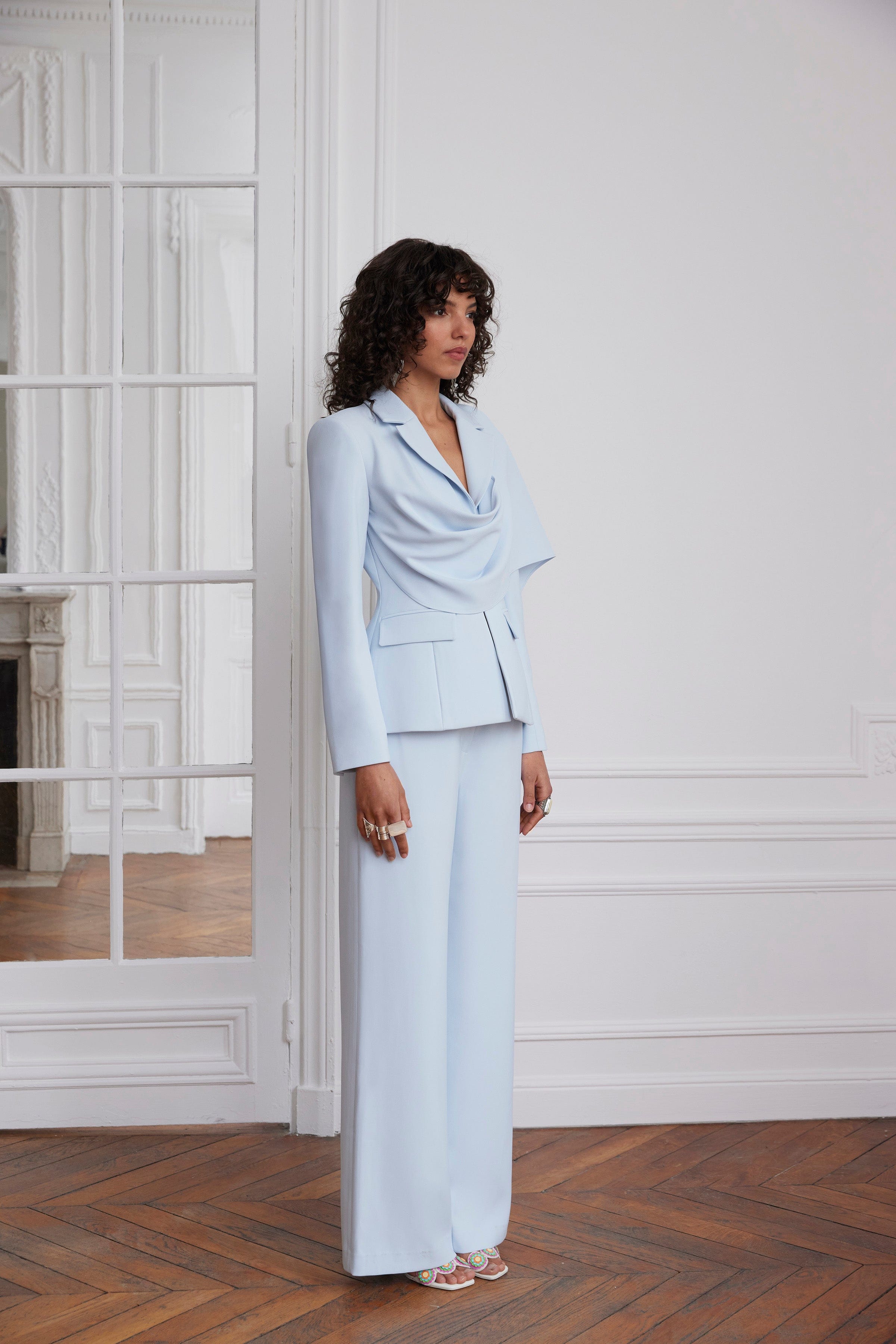ELODIE Wide Leg Trousers in Light Blue