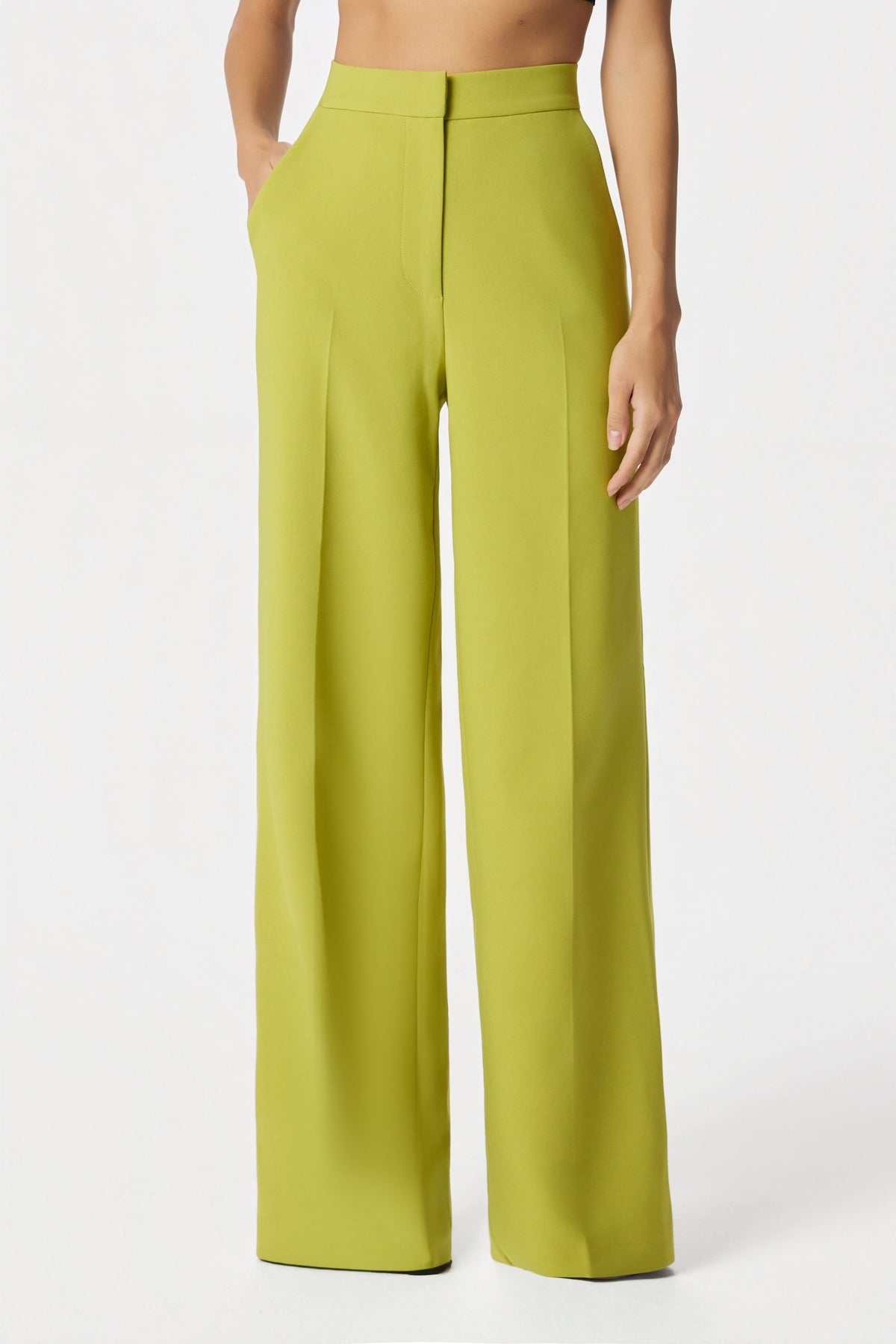 EVIE Wide Leg Trousers In Chartreuse