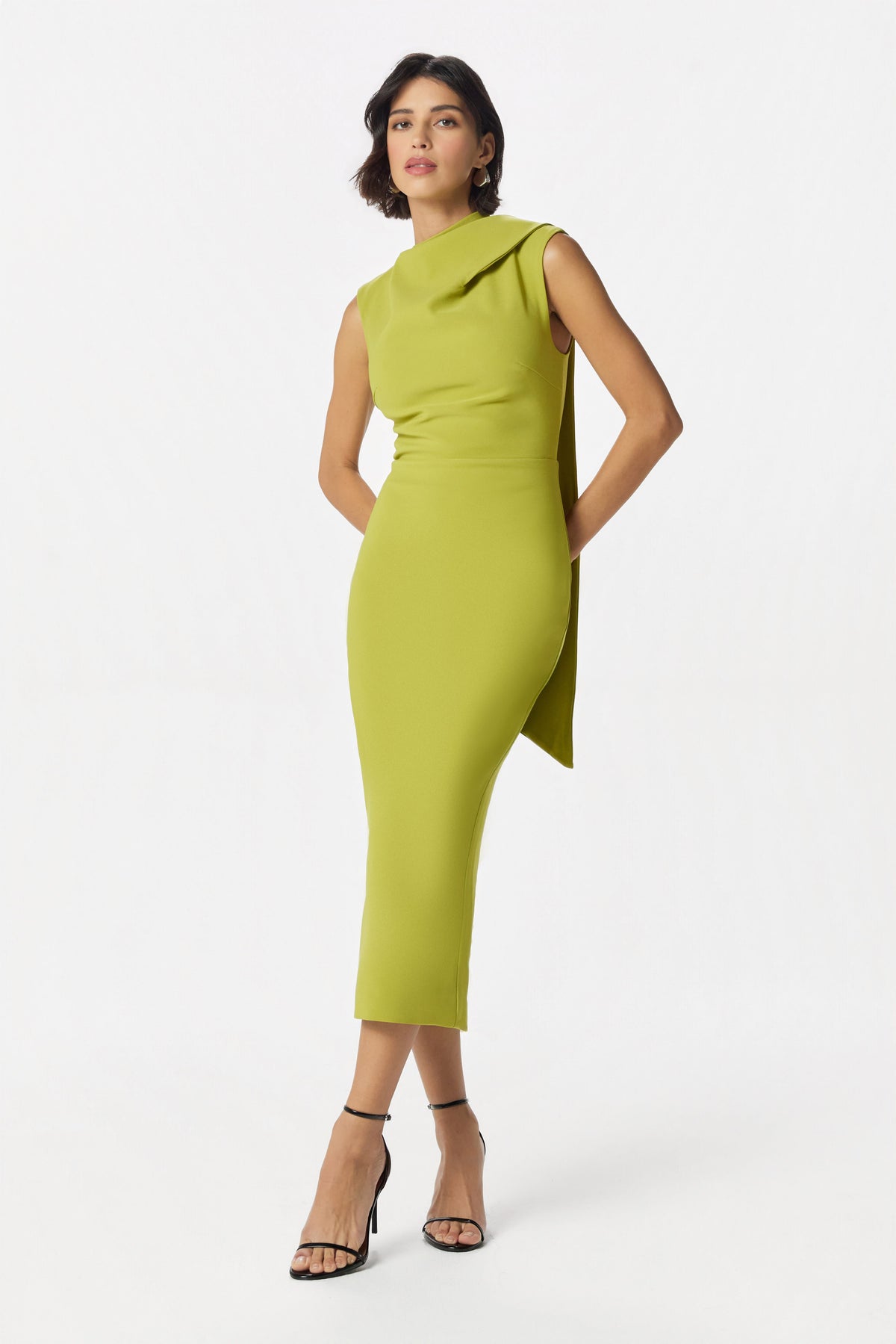 KAIA High Neck Midi Dress in Chartreuse