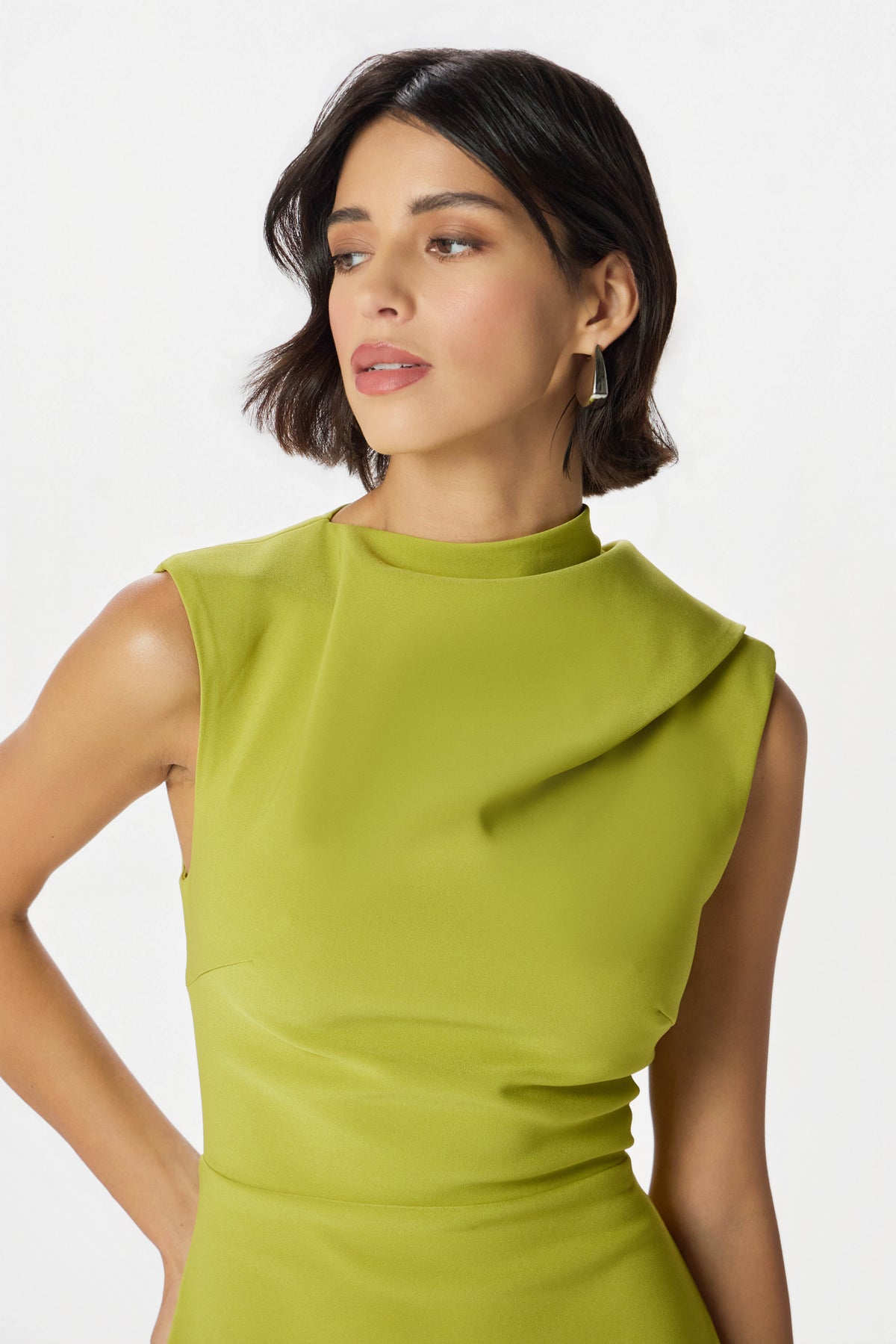 KAIA High Neck Midi Dress in Chartreuse