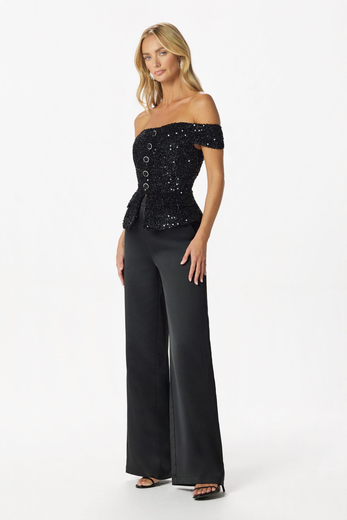 LEILA Embellished Boucle Top in Black
