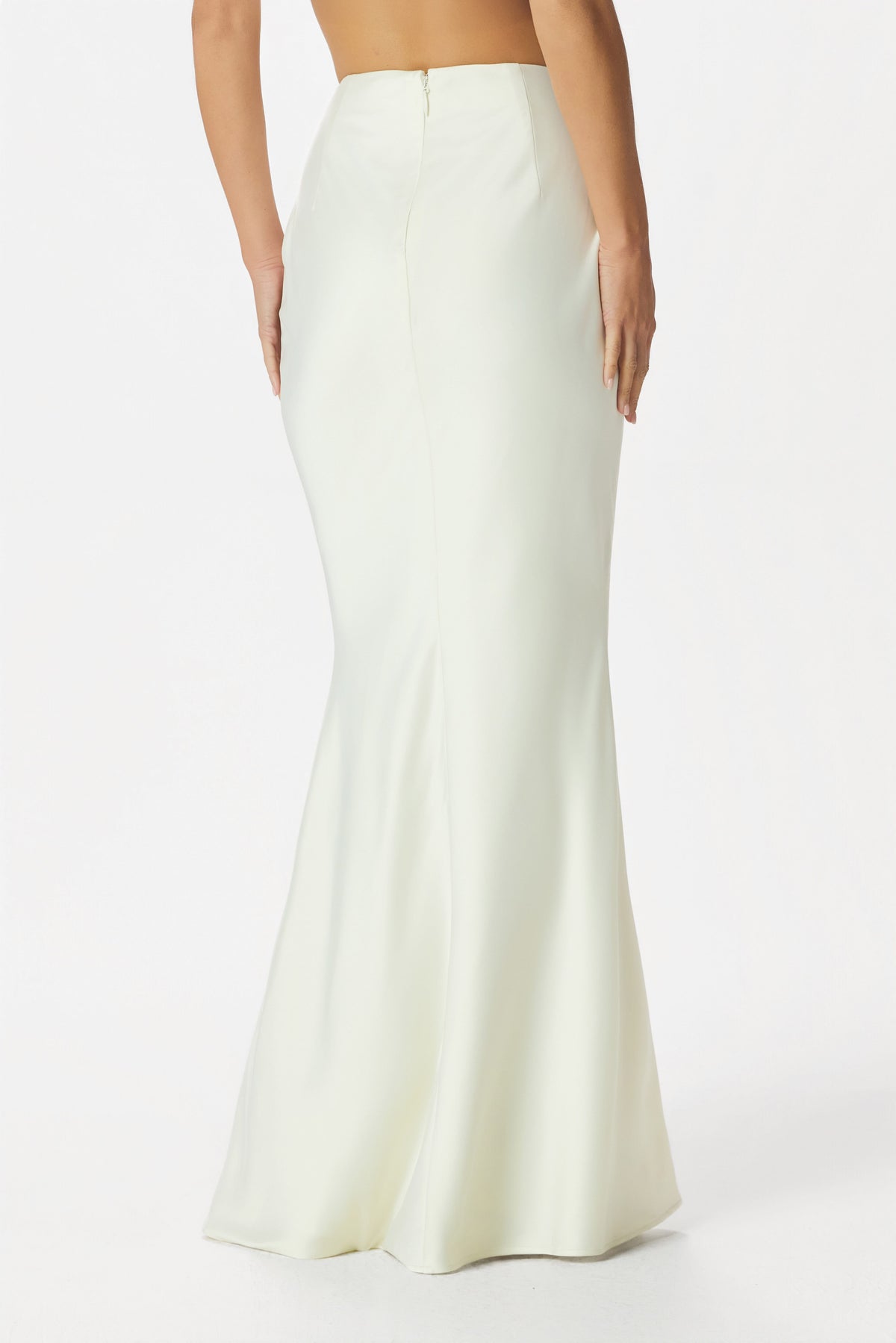 LENA Satin Maxi Skirt in Ivory