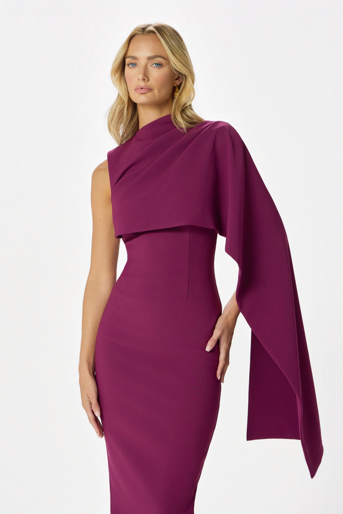 LUNA High Neck Midi Dress in Purple