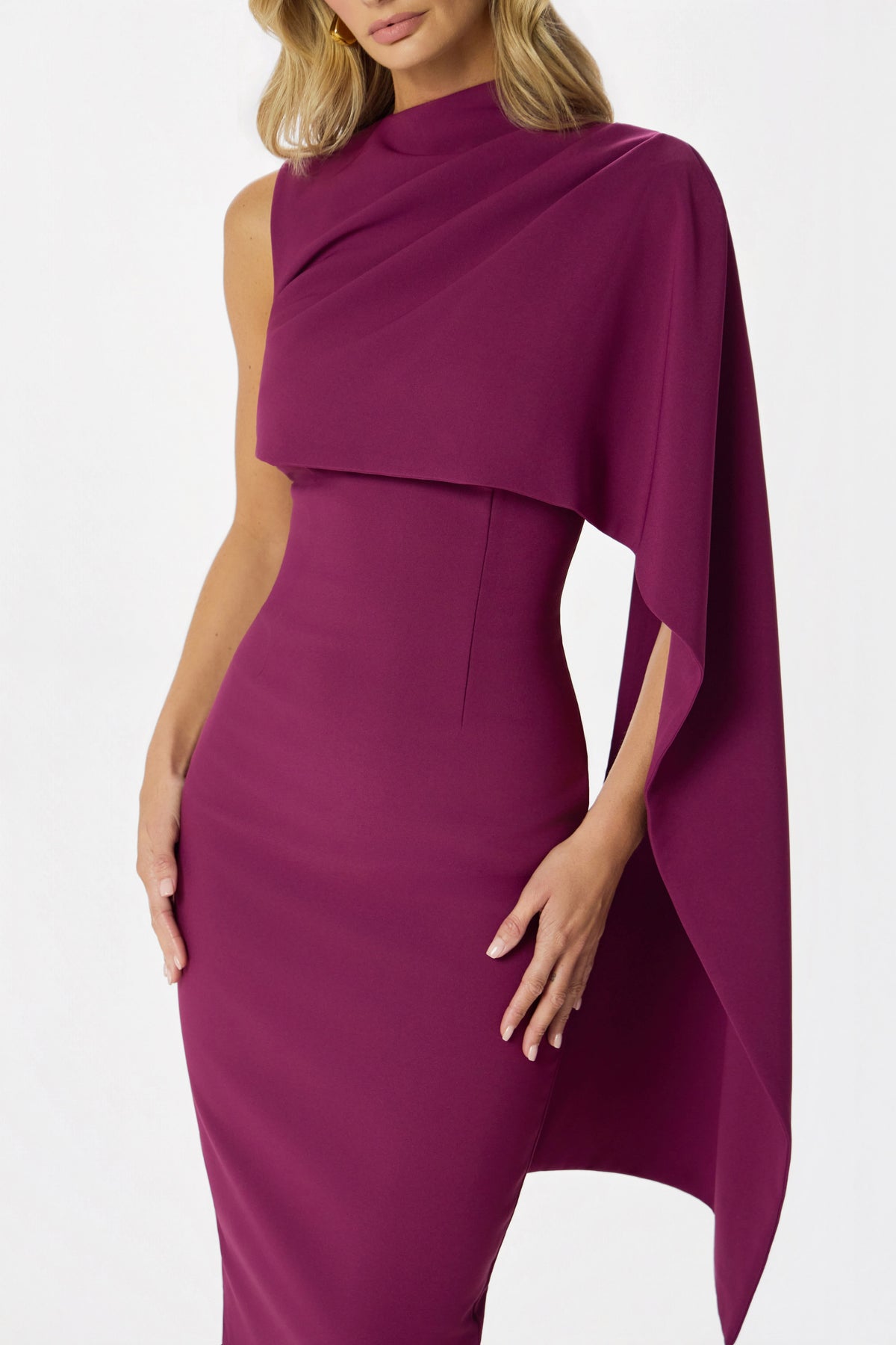 LUNA High Neck Midi Dress in Purple