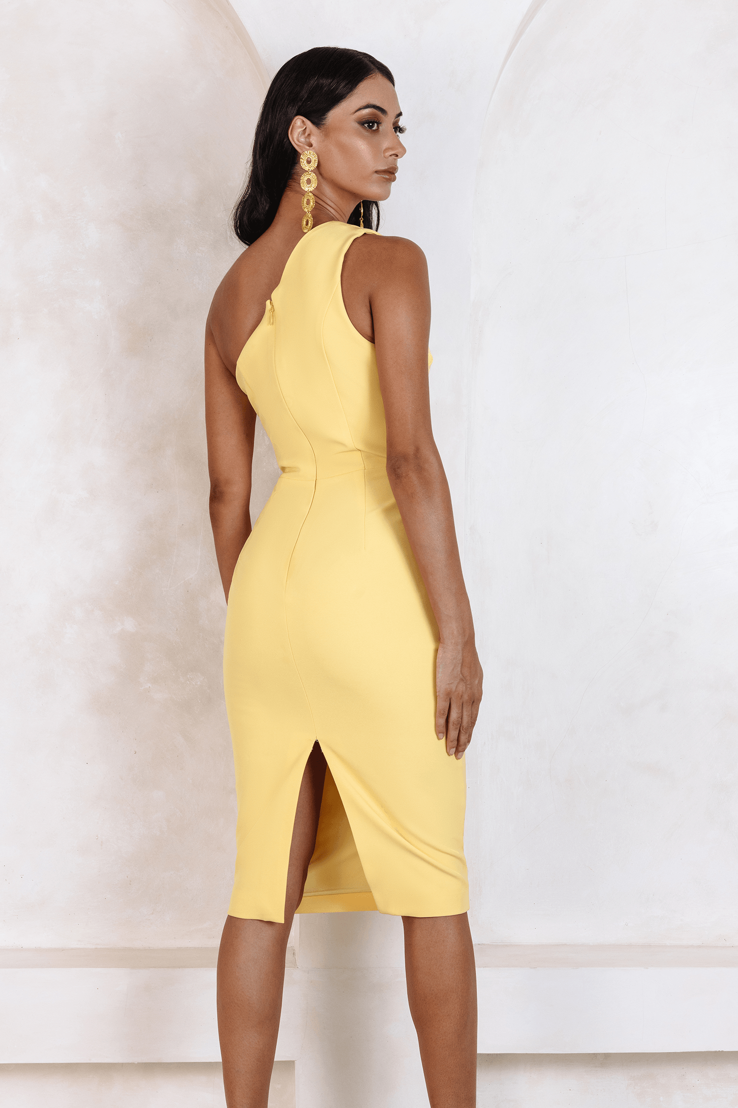 MAYA Satin Contrast Bow Drape Midi Dress In Yellow - Lavish Alice