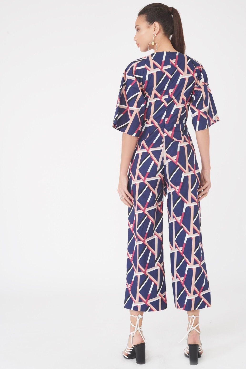 Abstract Print Knot Front Jumpsuit - Lavish Alice