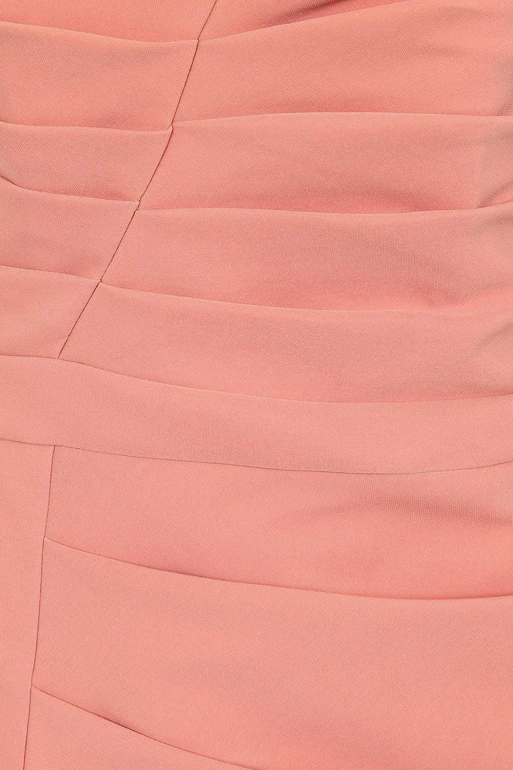 HAILEY Pleated Bardot Midi Dress In Coral - Lavish Alice