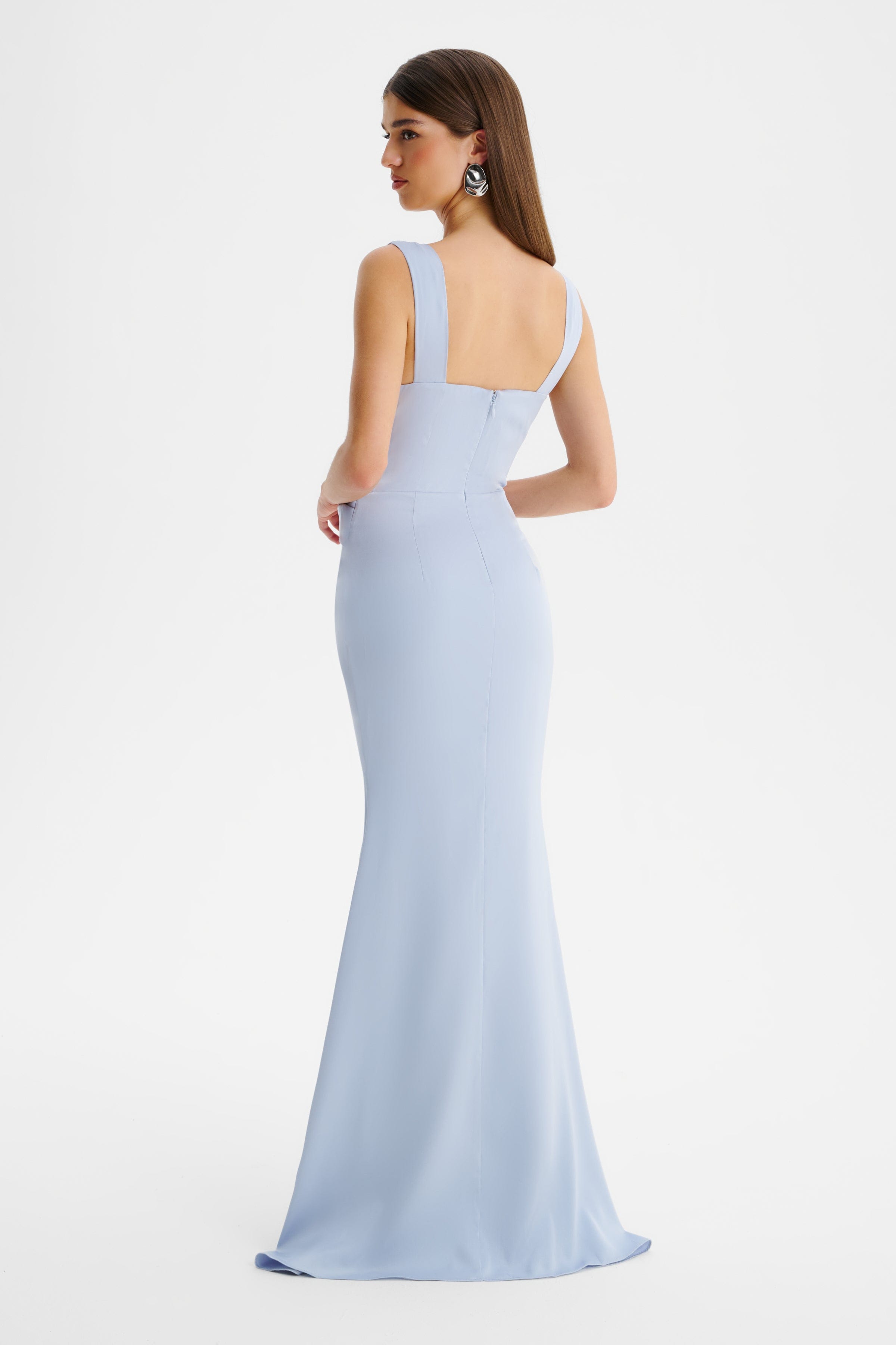ELLE Draped Wrap Satin Maxi Dress in Blue