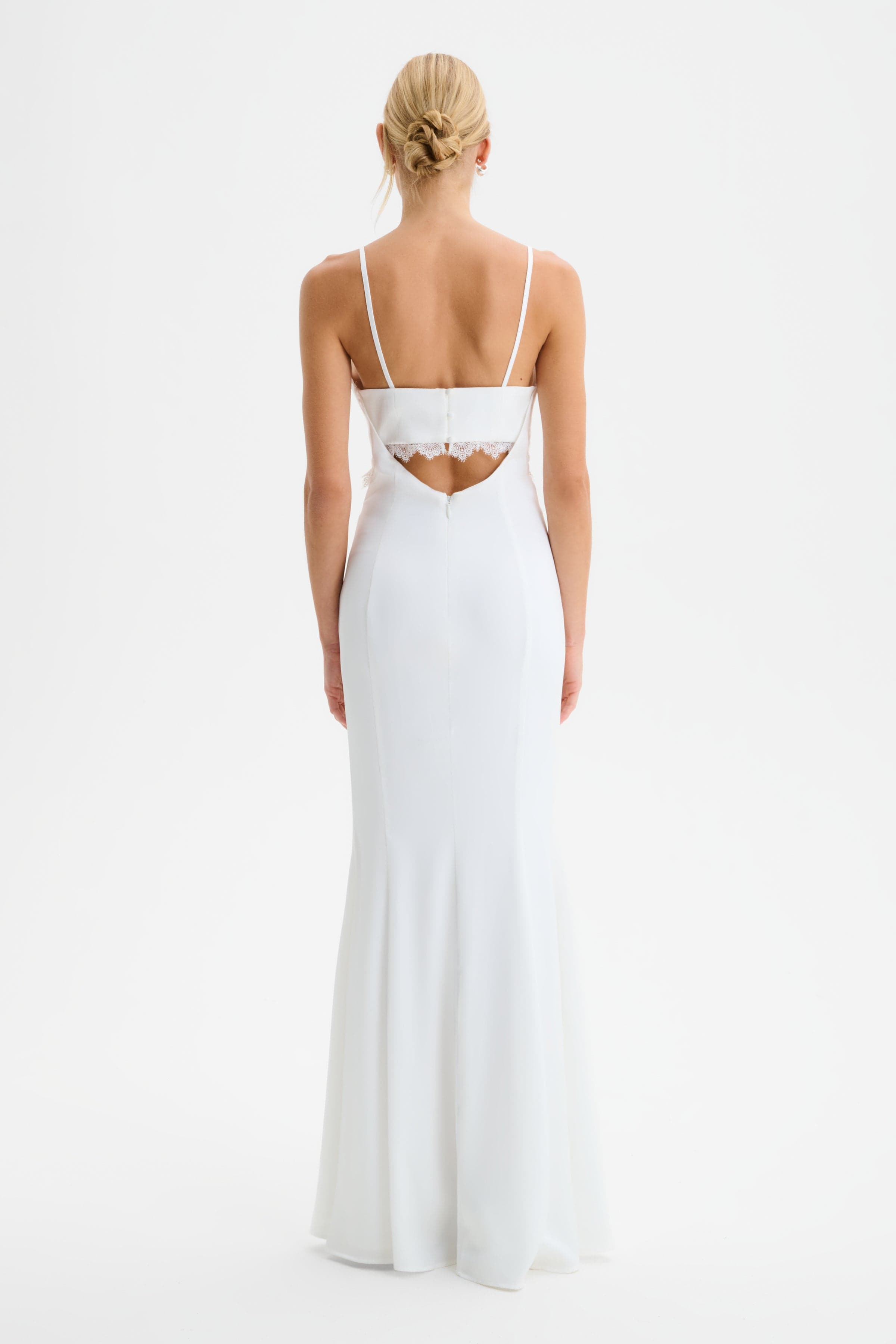 MAY Lace Insert Satin Maxi Dress in White