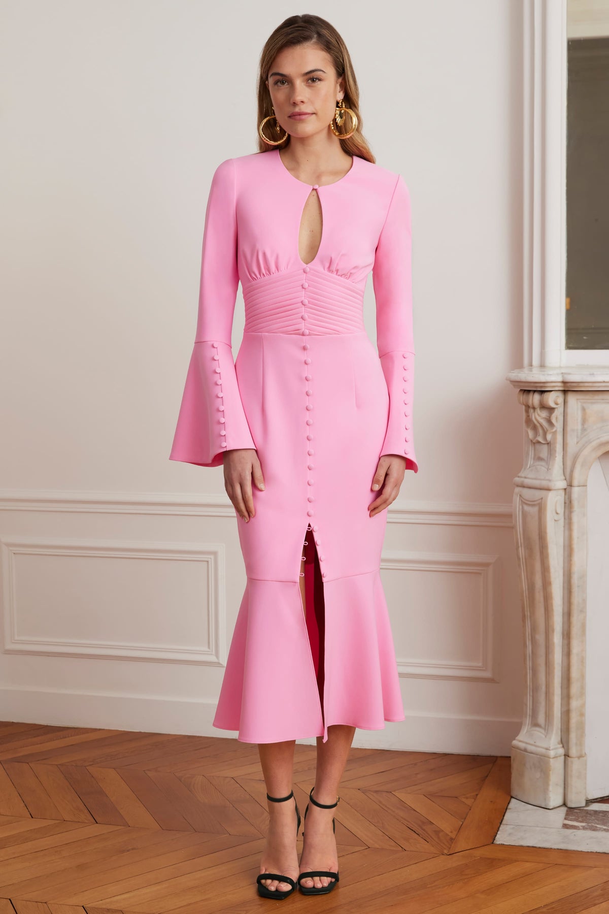 ROXIE Keyhole Midi Dress in Pink