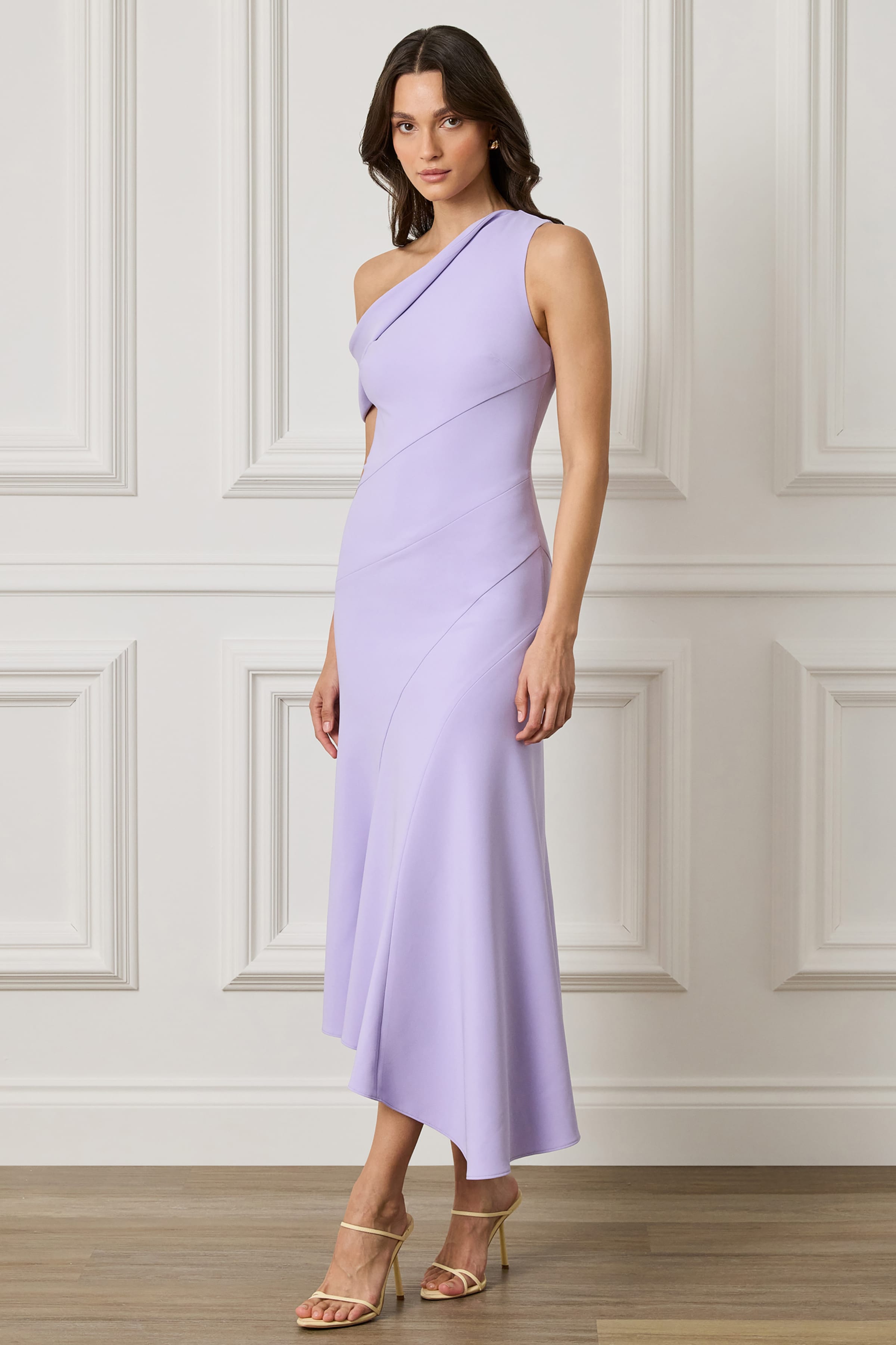 LEANNA Asymmetric Midi Dress in Lilac