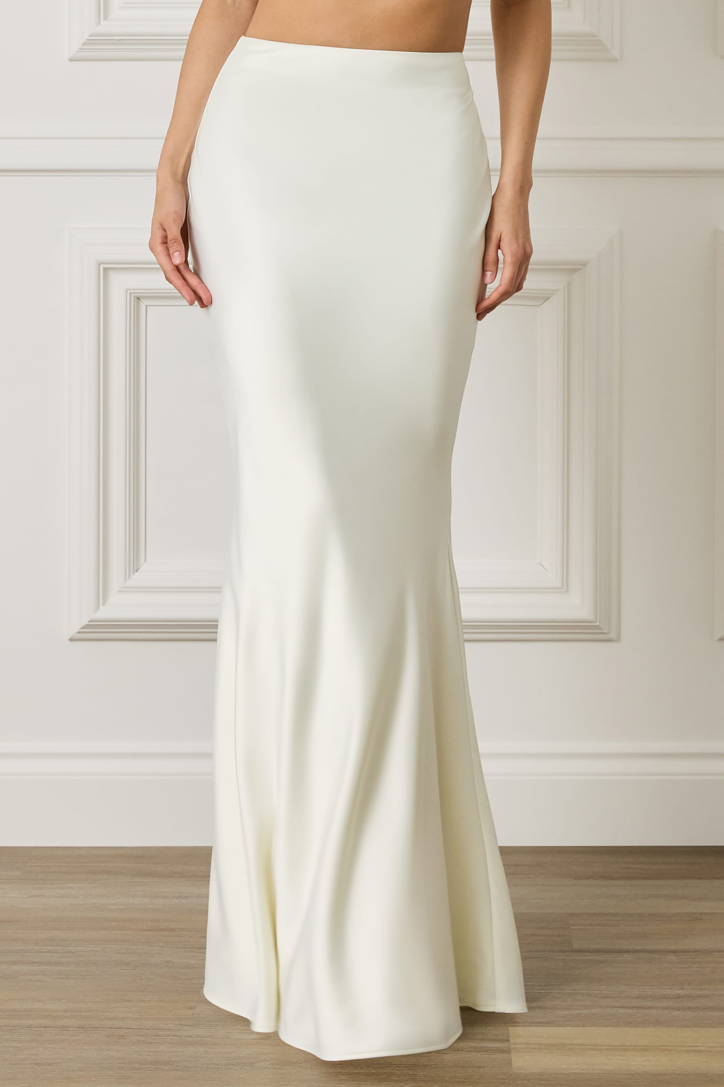 LENA Satin Maxi Skirt in Ivory