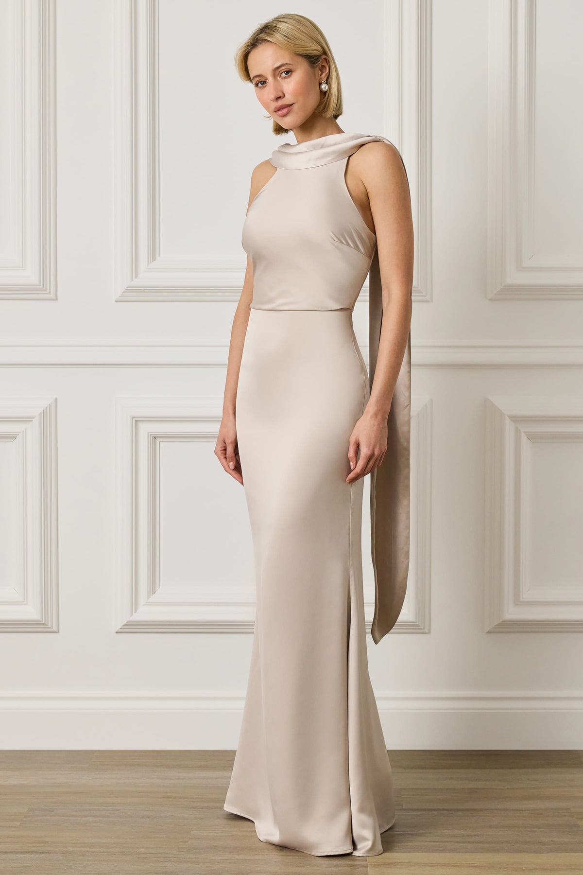 LIORA Satin Maxi Dress in Champagne