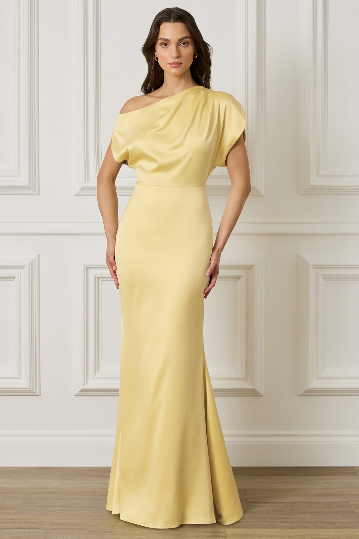 TRINITY Satin Maxi Dress in Yellow
